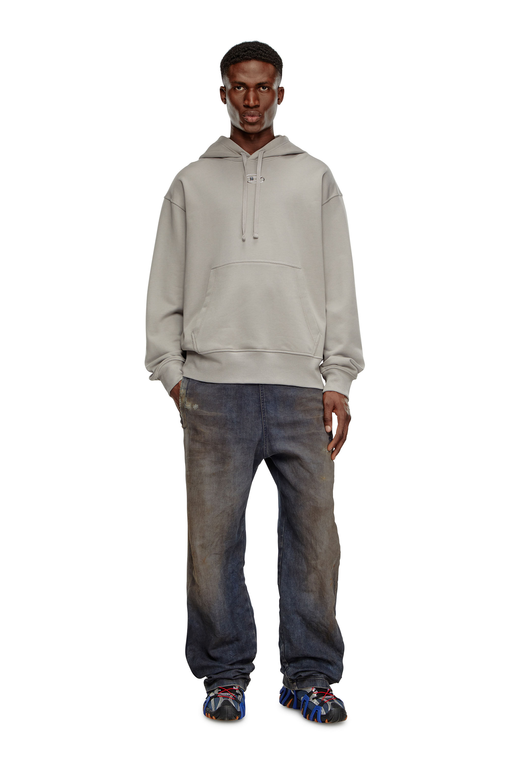 パーカー・フーディ DIESEL SS25 S-MACS-HOOD-OD (A098560BMBJ 9XX) S-MACS-HOOD-OD Men: Oversized black hoodie metallic logo