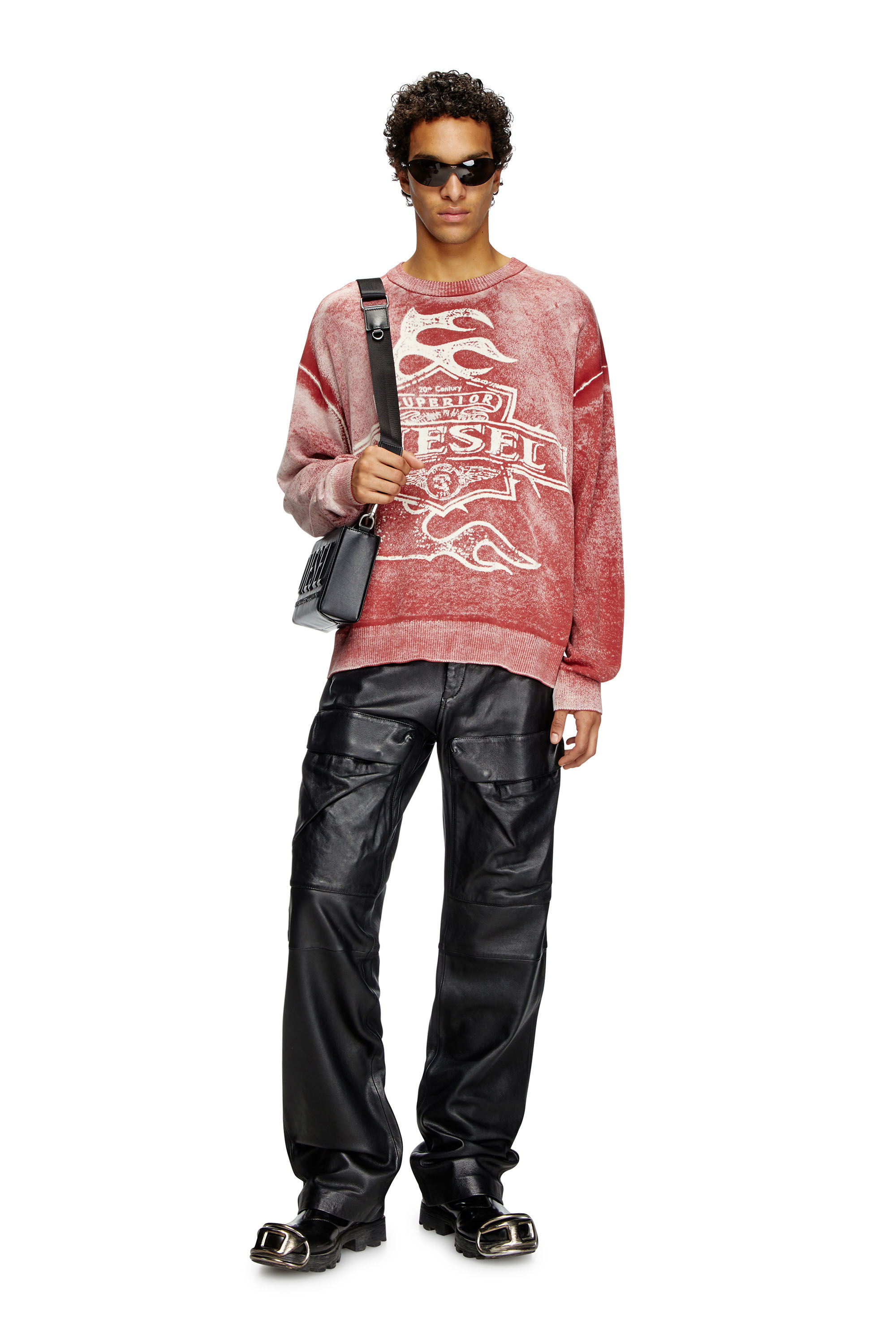 Diesel - K-BELEZ, Maglia con logo stampato al contrario Uomo in Rosso - 1