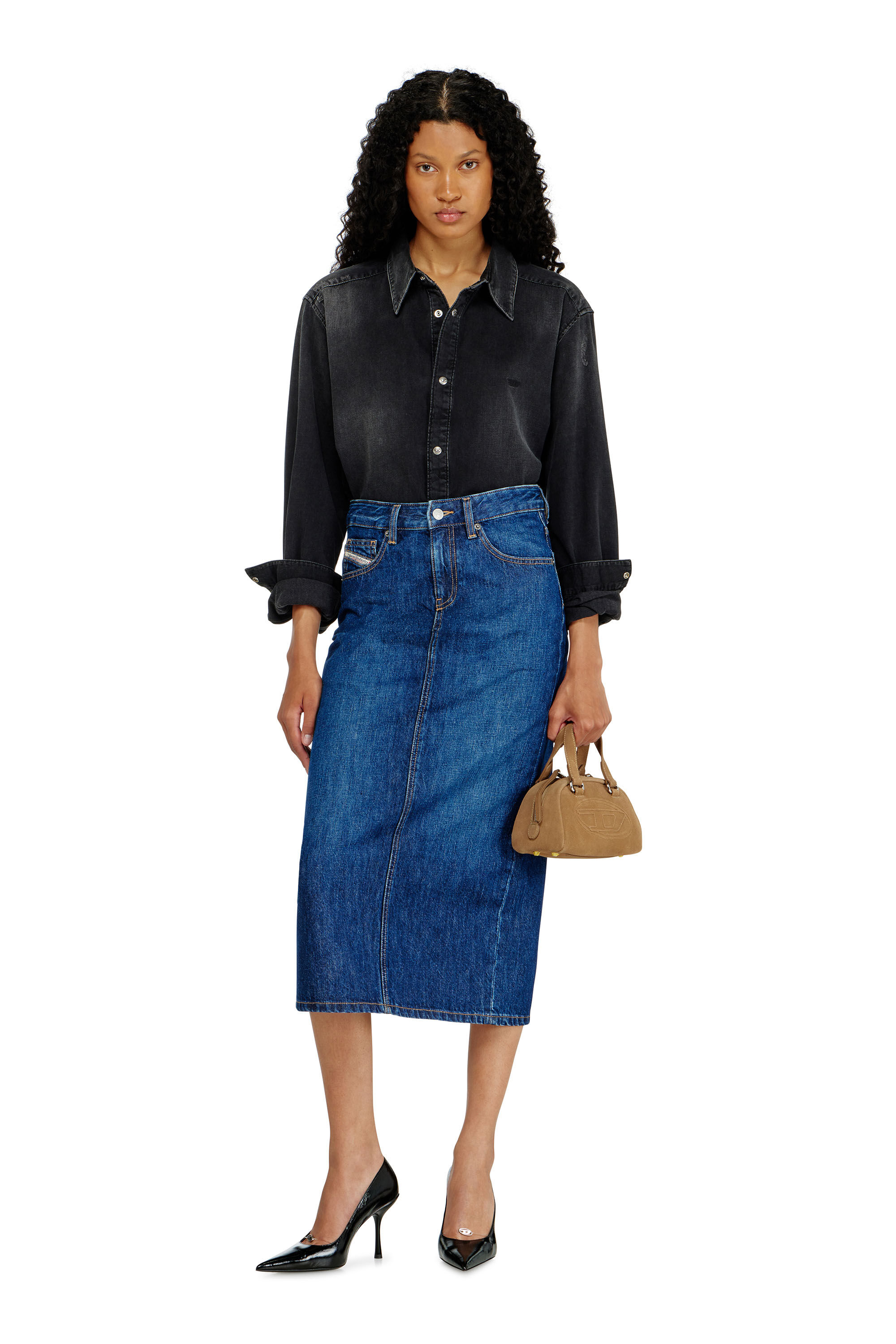 Diesel - DE-SKYE-D, Gonna midi in denim Donna in Blu - 1