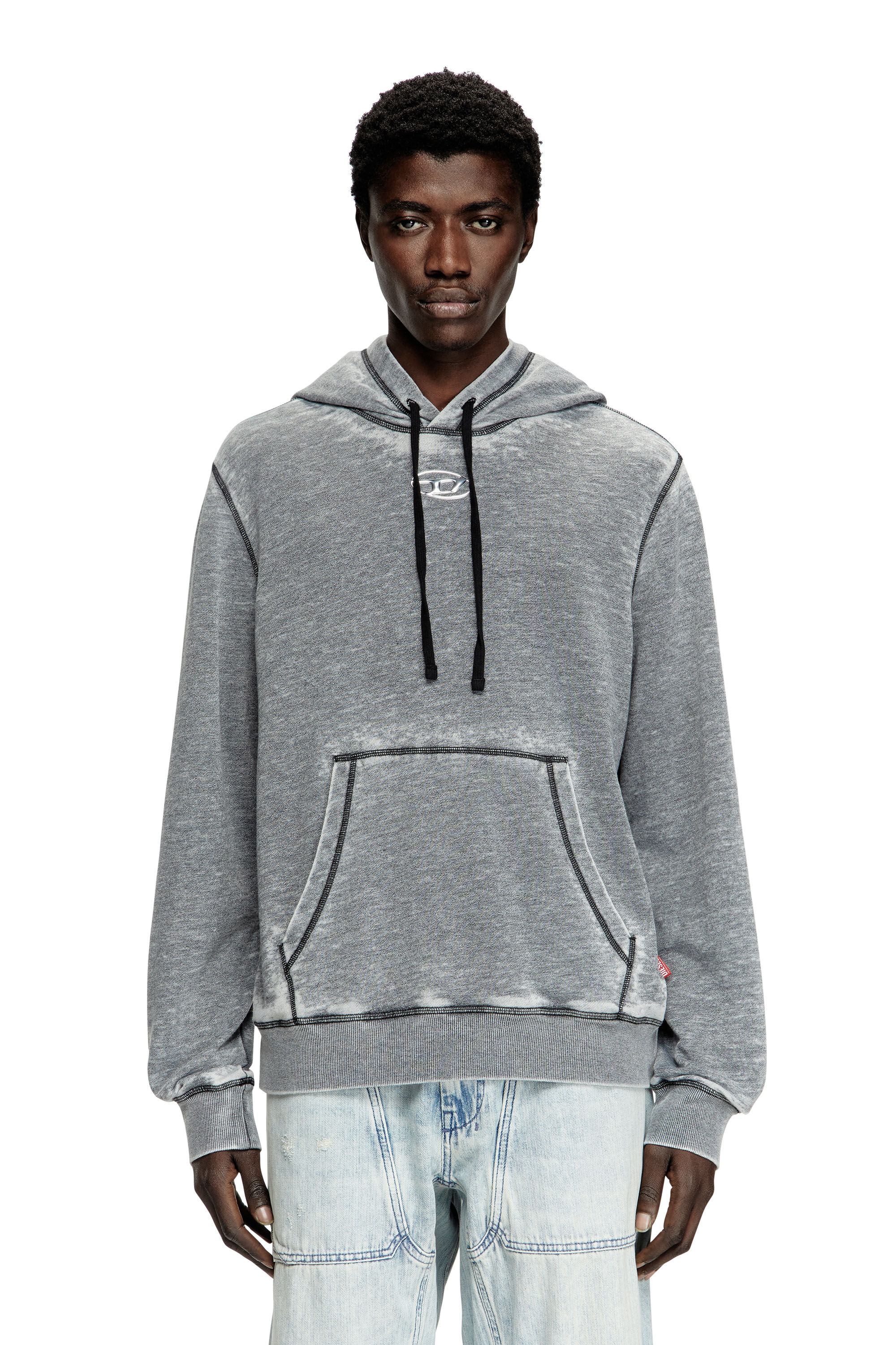 Diesel - S-GINN-HOOD-PAK, Hoodie con burnout e logo effetto cromato Uomo in Grigio - 3