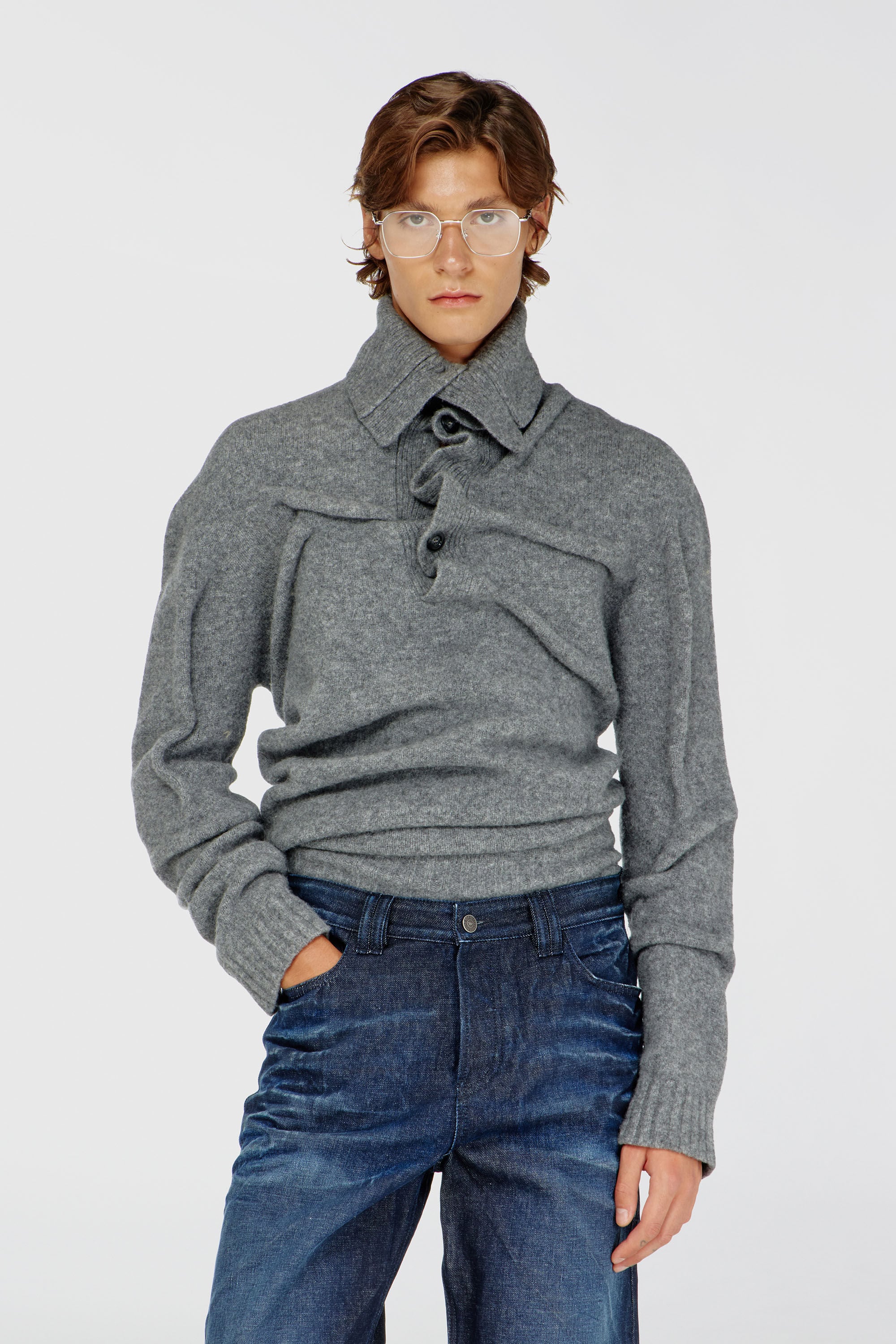 Diesel - K-ANDREW, Maglione con bottoni al collo in maglia cotta effetto stropicciato Uomo in ToBeDefined - 3