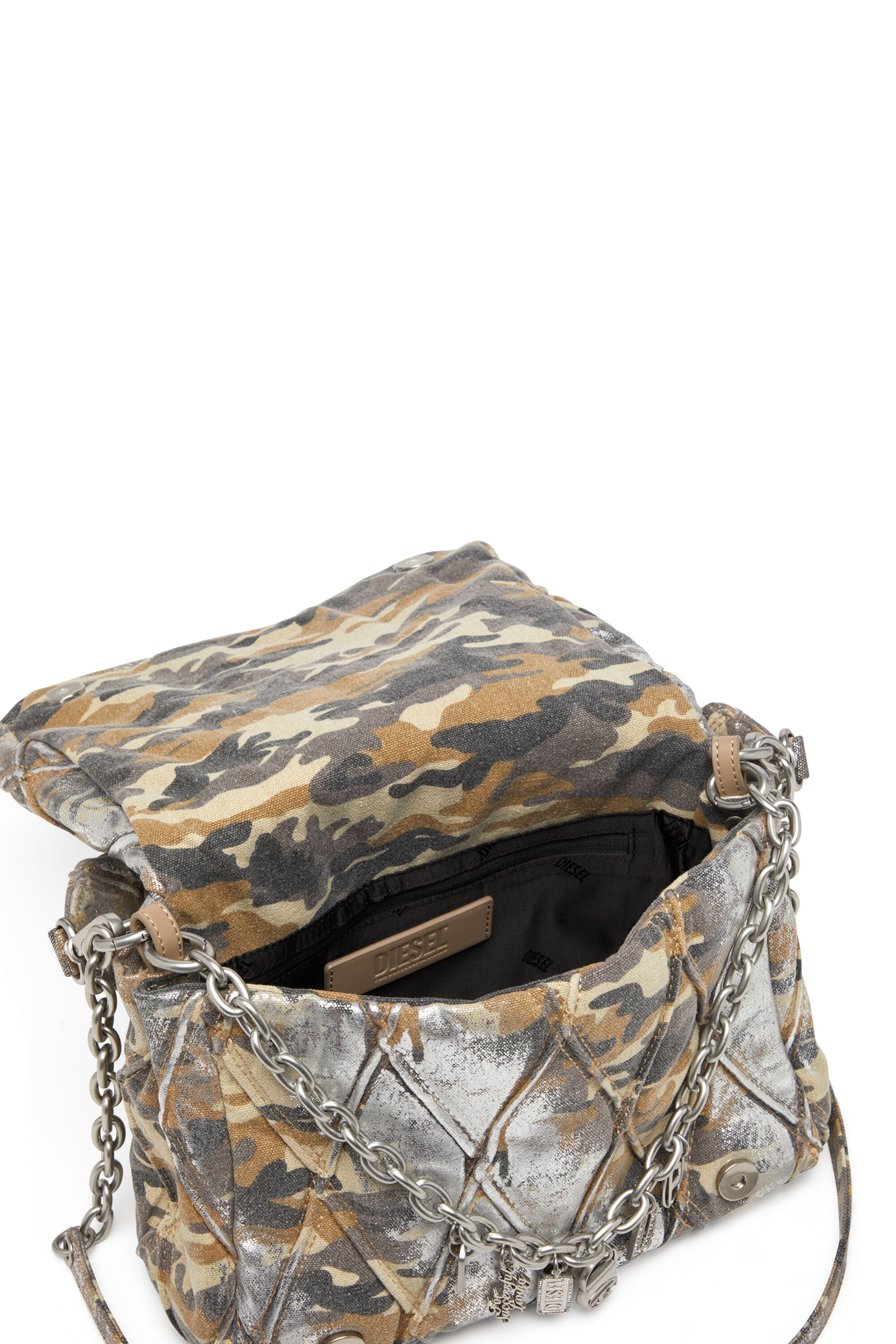 Diesel - CHARM-D SHOULDER M, Charm-D M-Borsa a spalla in canvas metallizzato camouflage Donna in Multicolor - 5