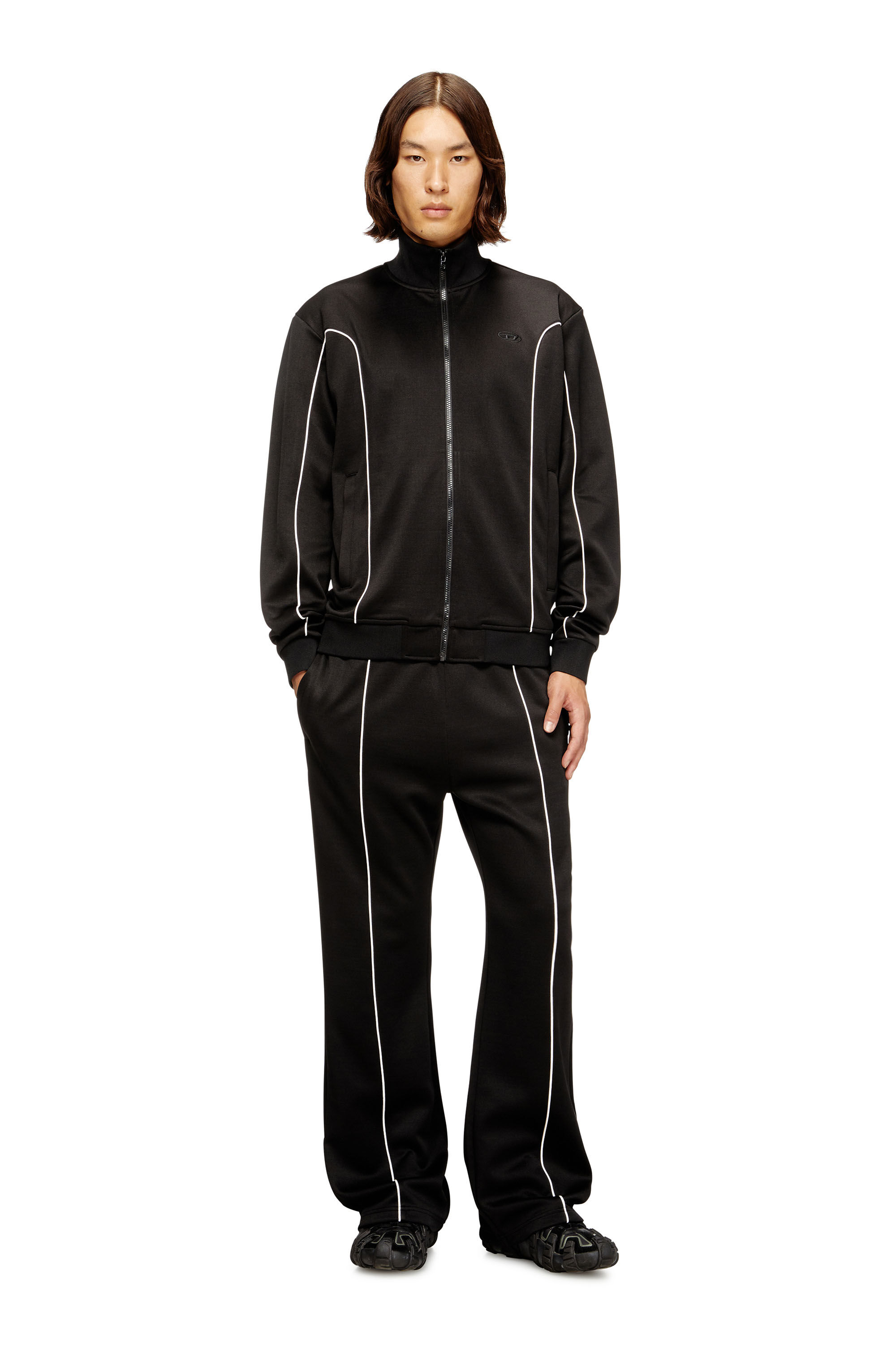 Diesel - S-LOCKING-DO, Giacca da tuta in tessuto felpato con profili a contrasto Uomo in Nero - 1