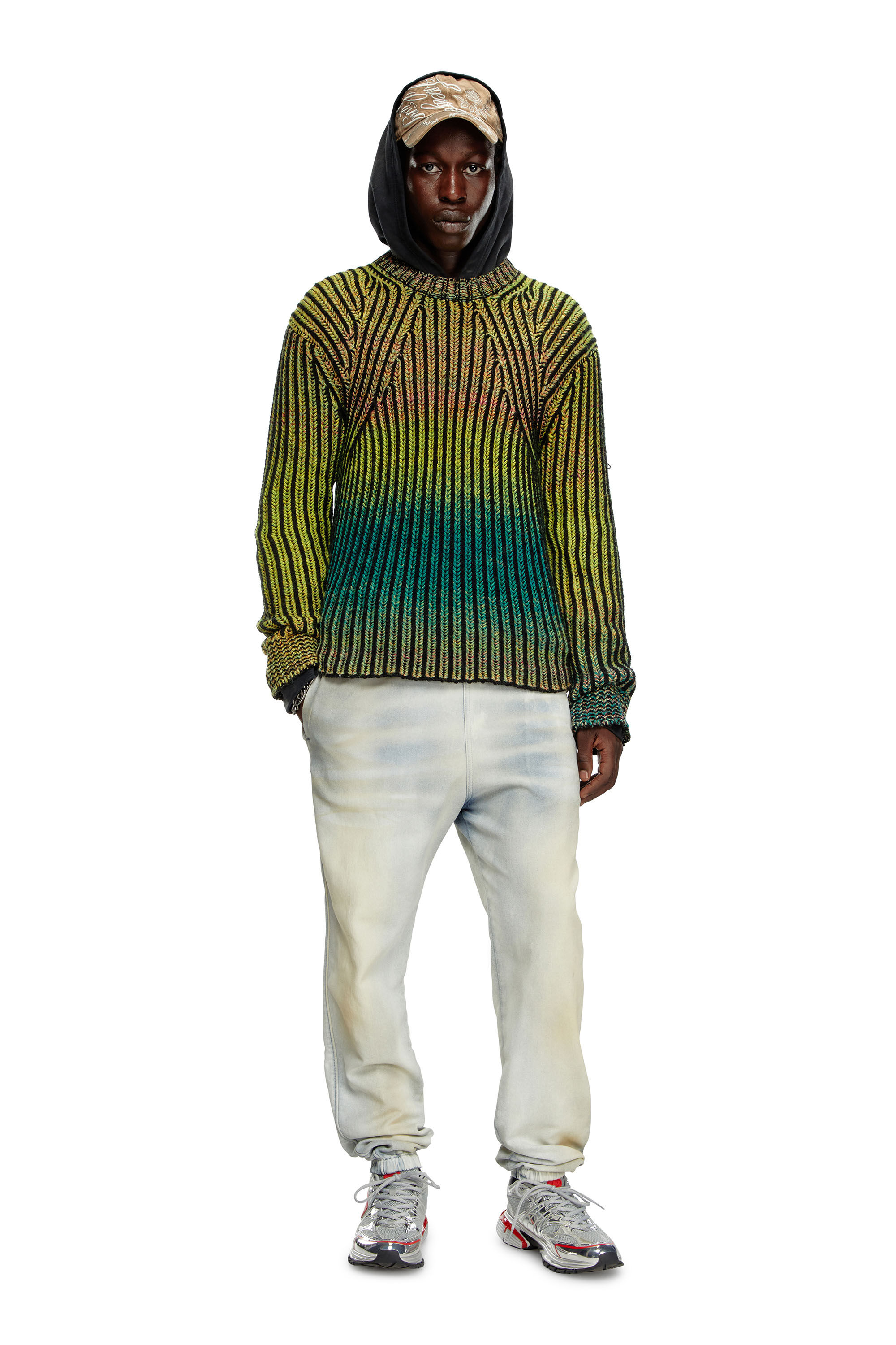 Maglia a coste con motivo a righe Uomo Verde Diesel