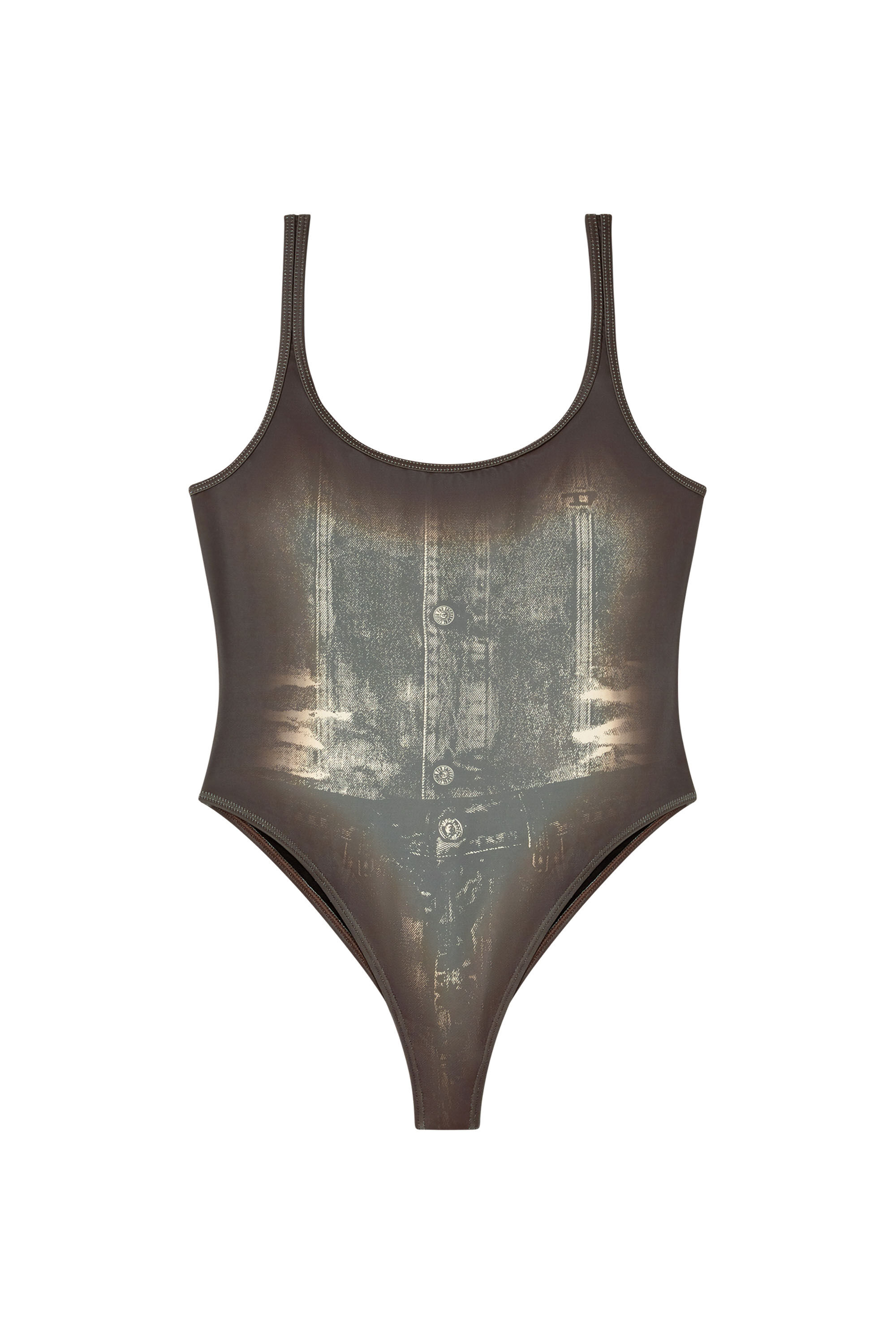 Diesel - MARILYN-DNM, Costume da bagno con denim trompe-l'œil Donna in Marrone - 4