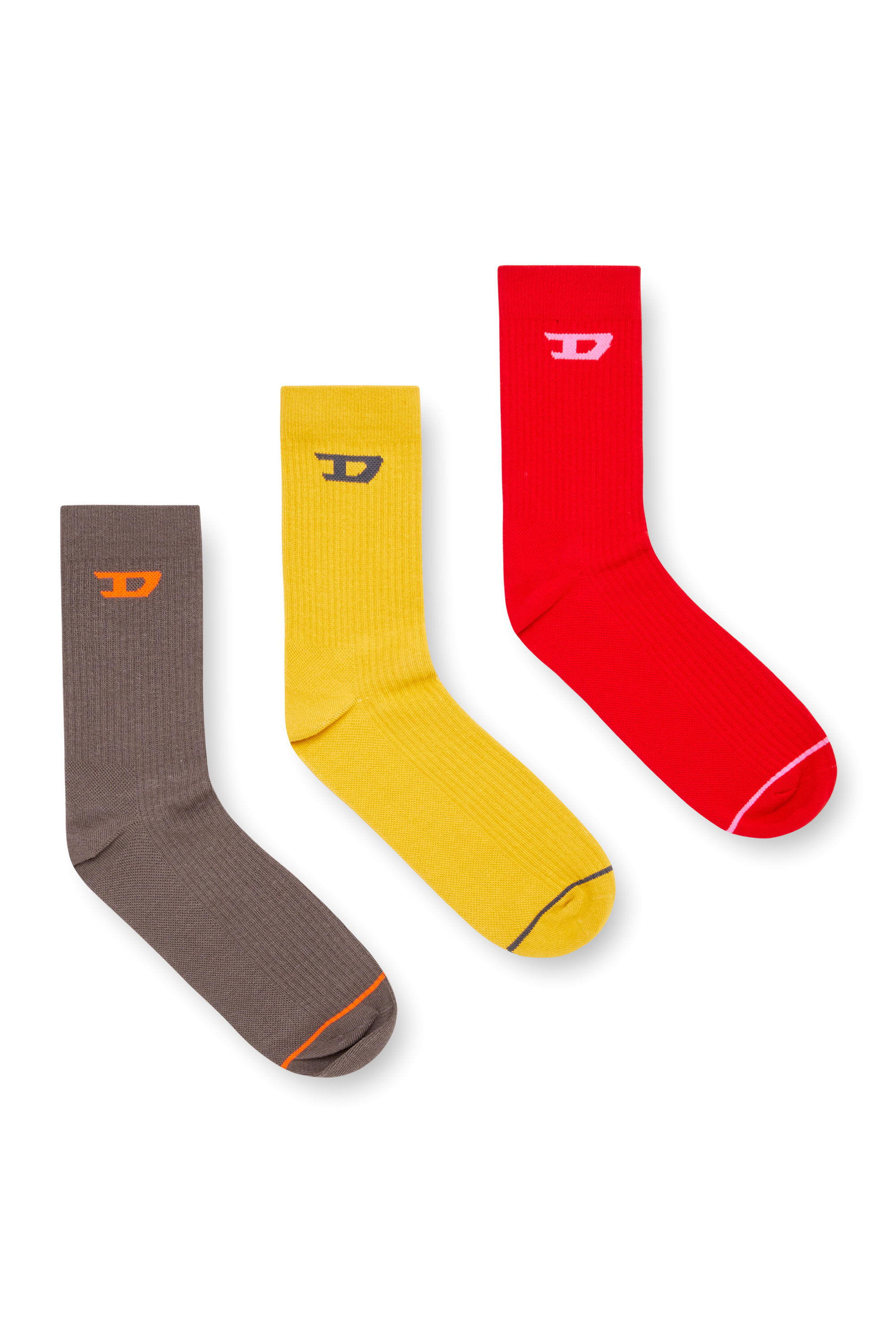 Diesel - SKM-D-TENNIS-CREW-17,5, Set di tre calzini a coste con logo D Uomo in Multicolor - 1