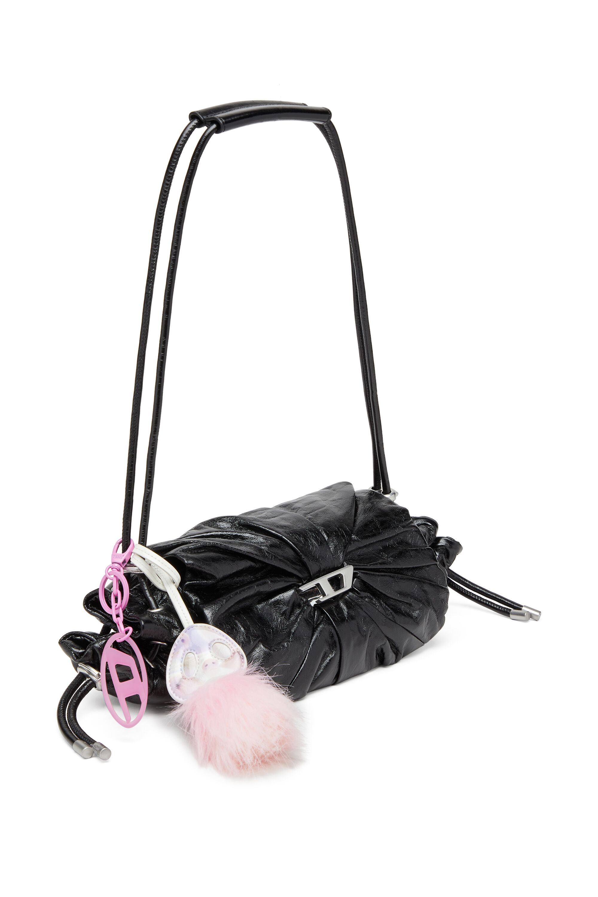 Diesel - SCRUNCH-D SHOULDER S, Scrunch-D S-Borsa a spalla in pelle arricciata Donna in Nero - 6