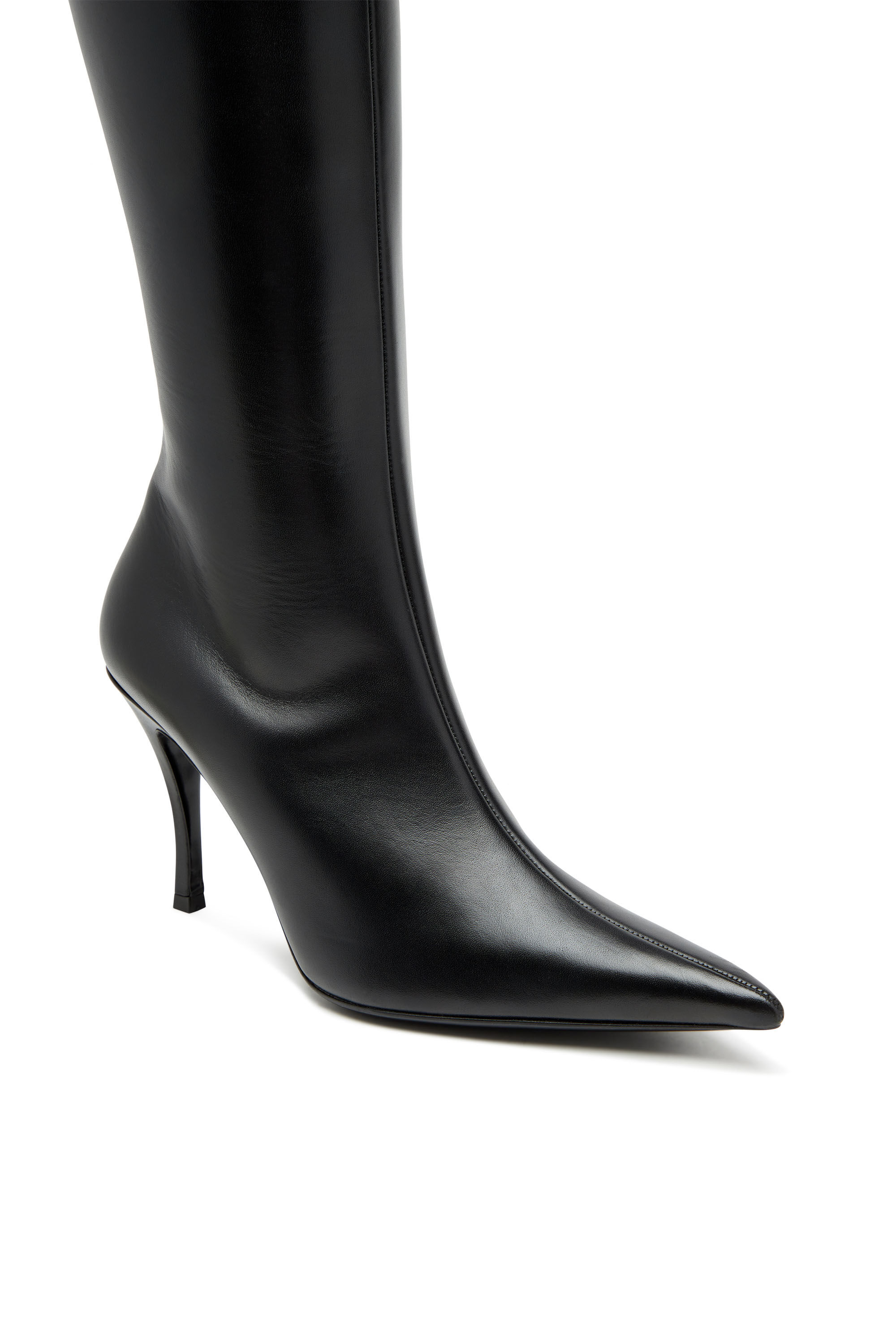 D Venus Stivali in pelle con logo oval D in metallo Donna Nero Diesel