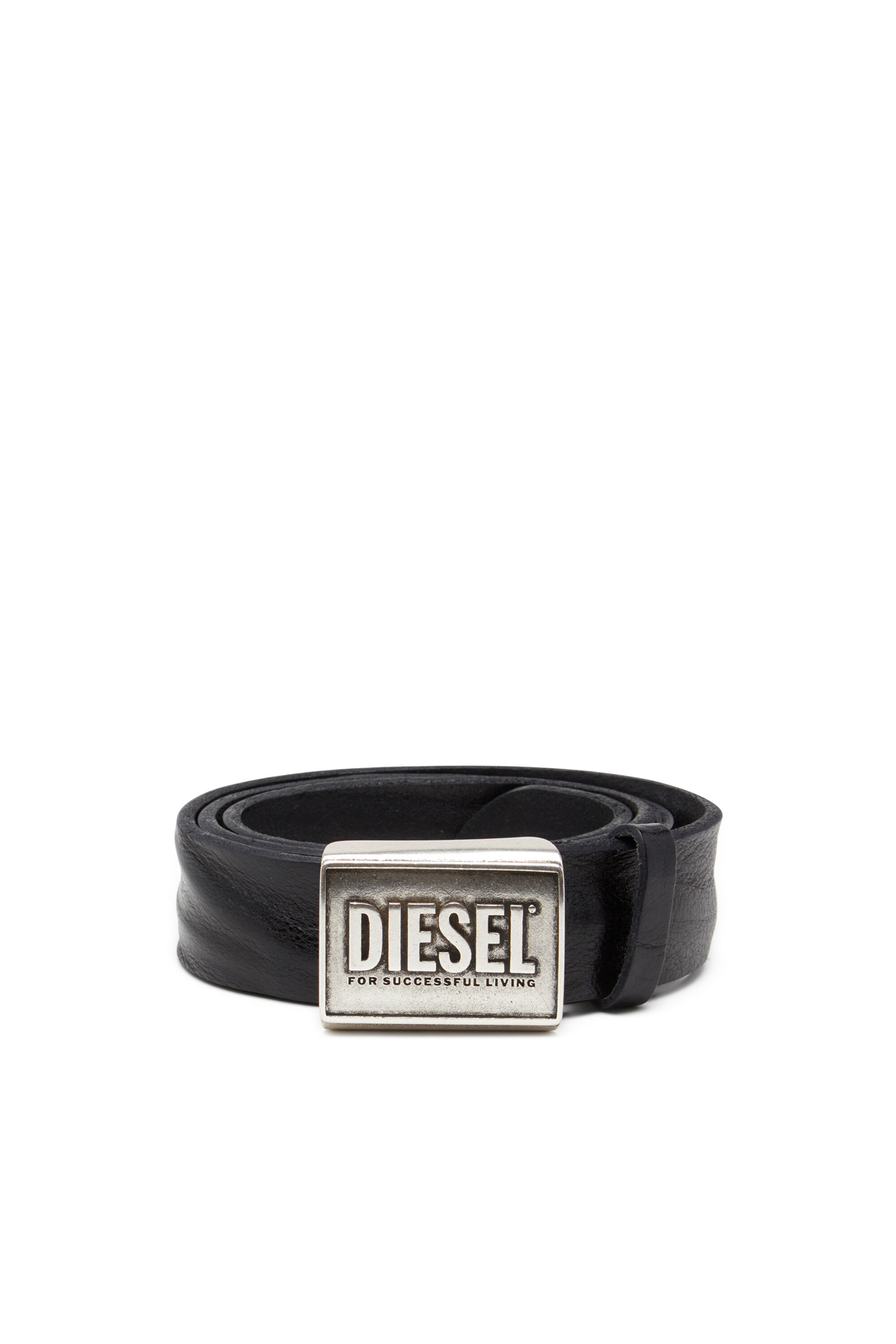 Diesel - B-METAL BISCOTTO, Cintura 4 cm in pelle con placca logo Uomo in Nero - 1