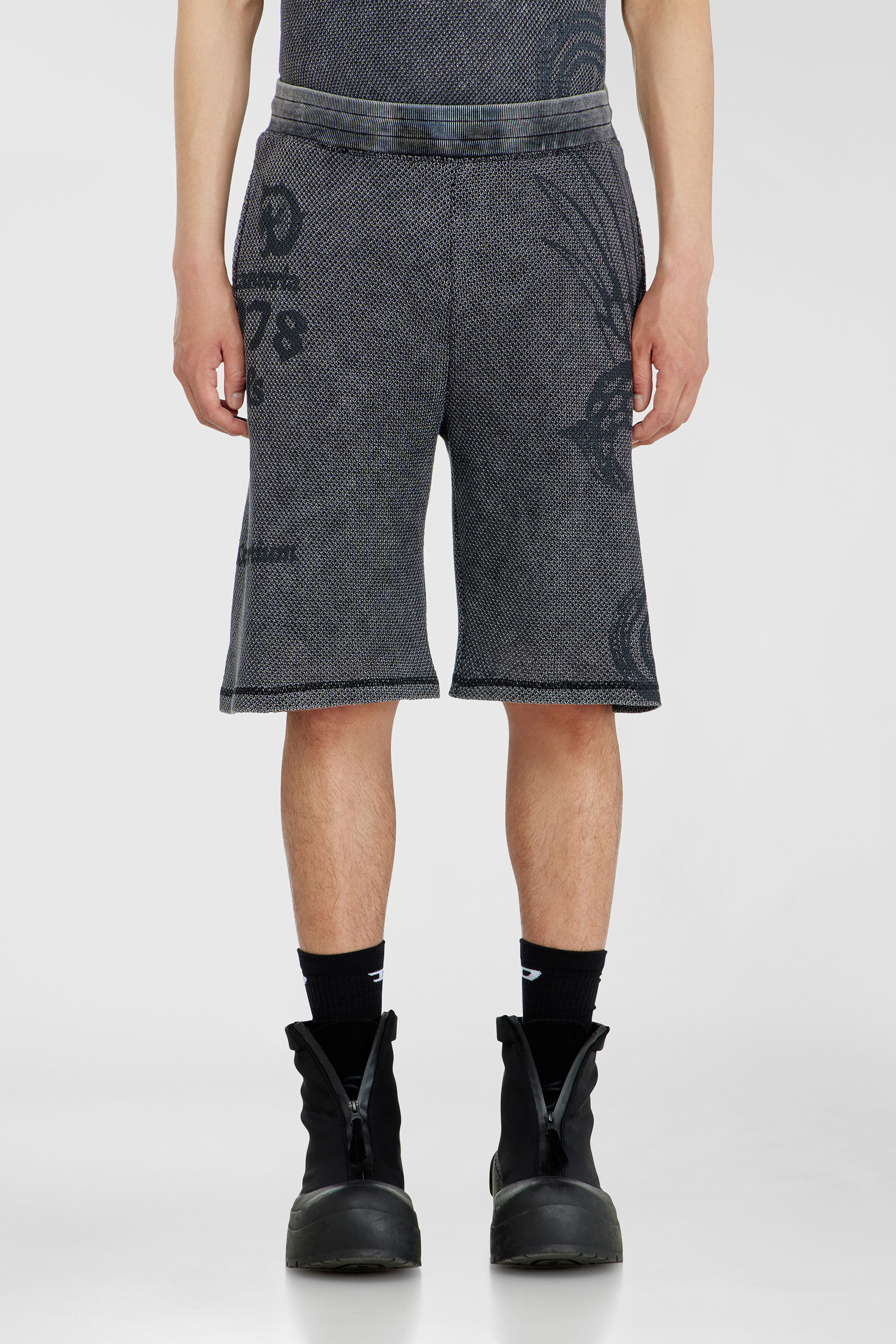 Diesel - P-ERRY, Shorts in cotone mesh con stampe Uomo in Grigio - 3
