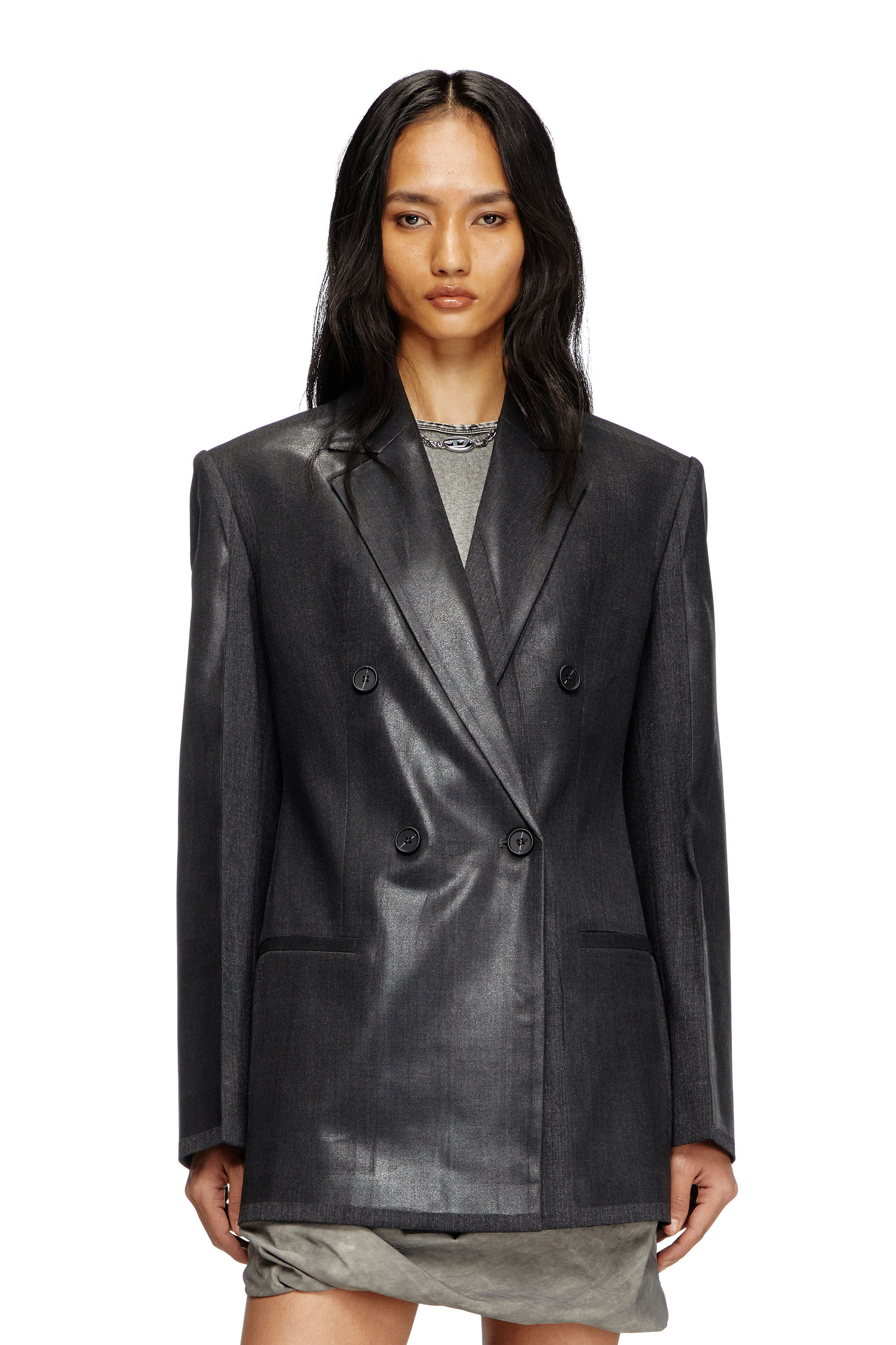 Diesel - G-ALLANT, Blazer doppiopetto con coating Donna in Nero - 3
