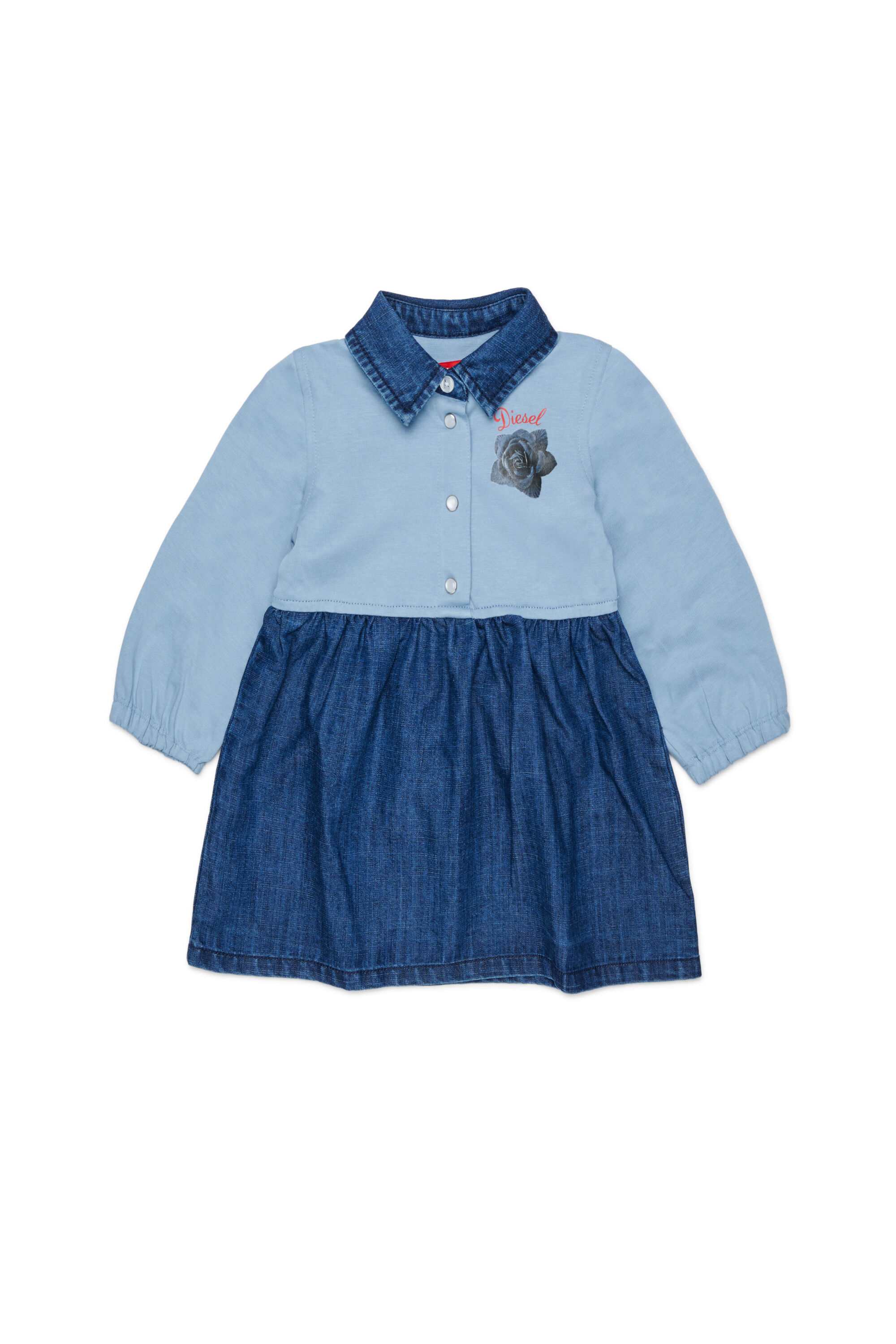 Diesel - DROSEB, Abito camicia in cotone e denim con stampa rose Donna in Blu - 1