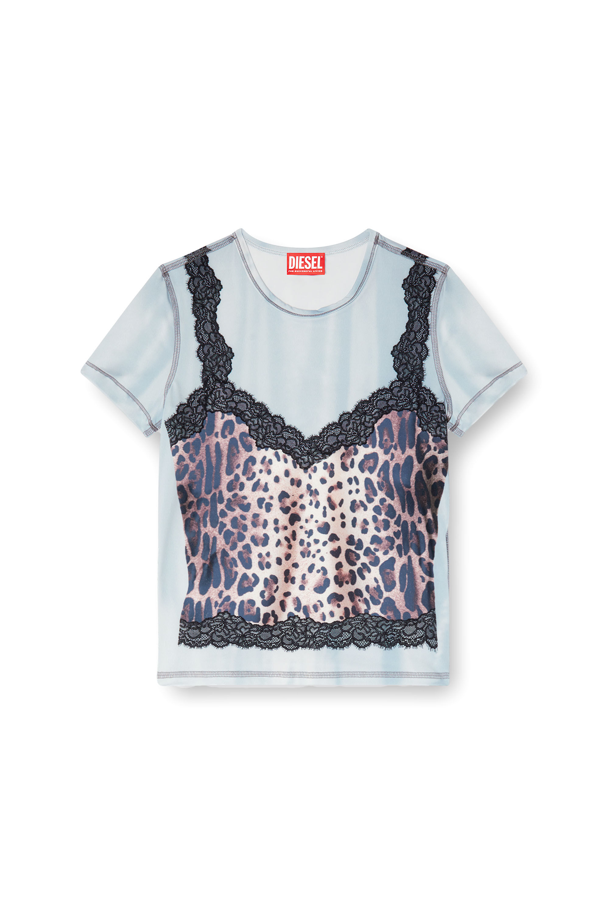 Diesel - T-ILENI, T-shirt con top trompe-l'oeil Donna in Blu - 2