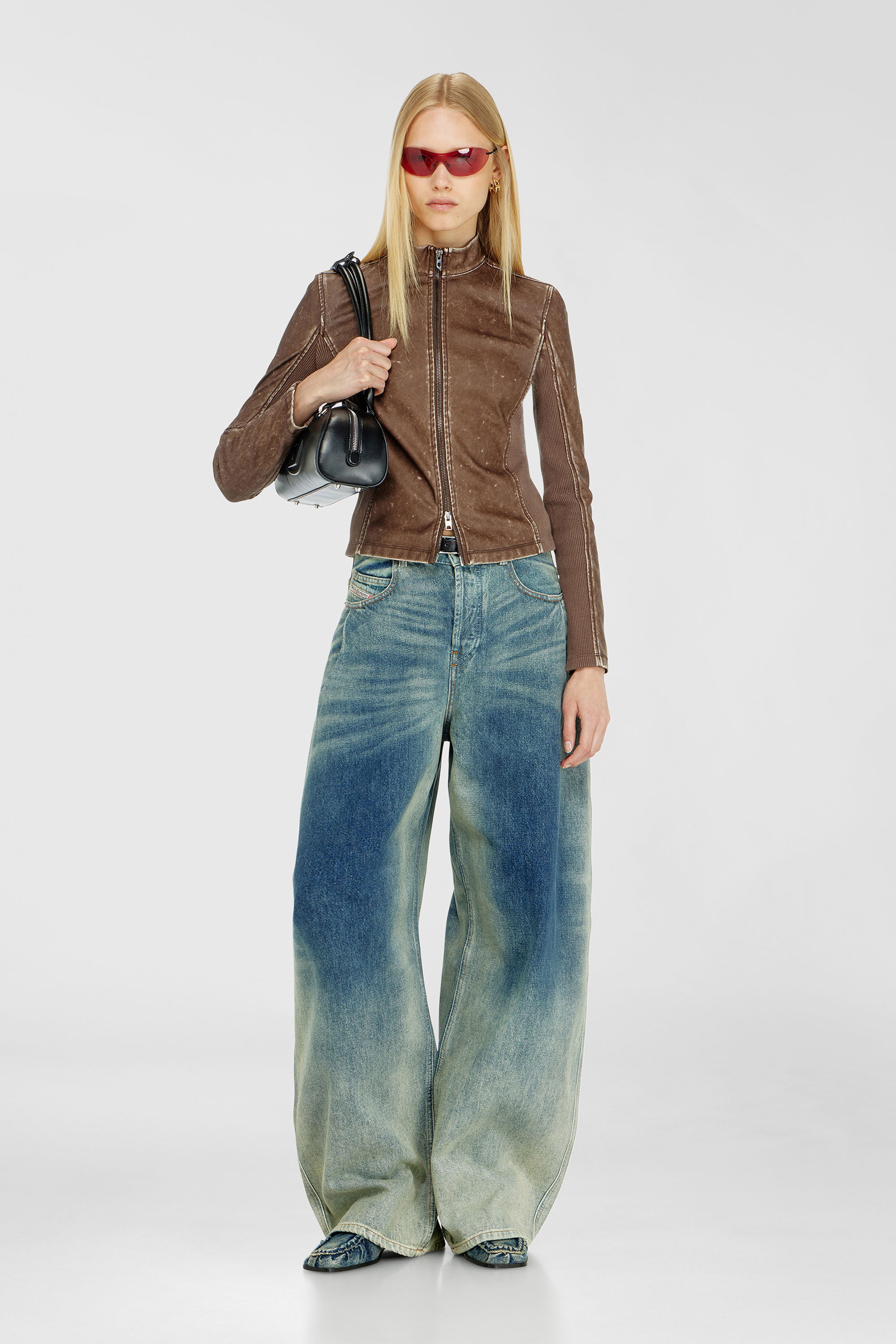 Diesel - T-HUNDER, Giacca biker con inserti in maglia a costine Donna in Marrone - 1