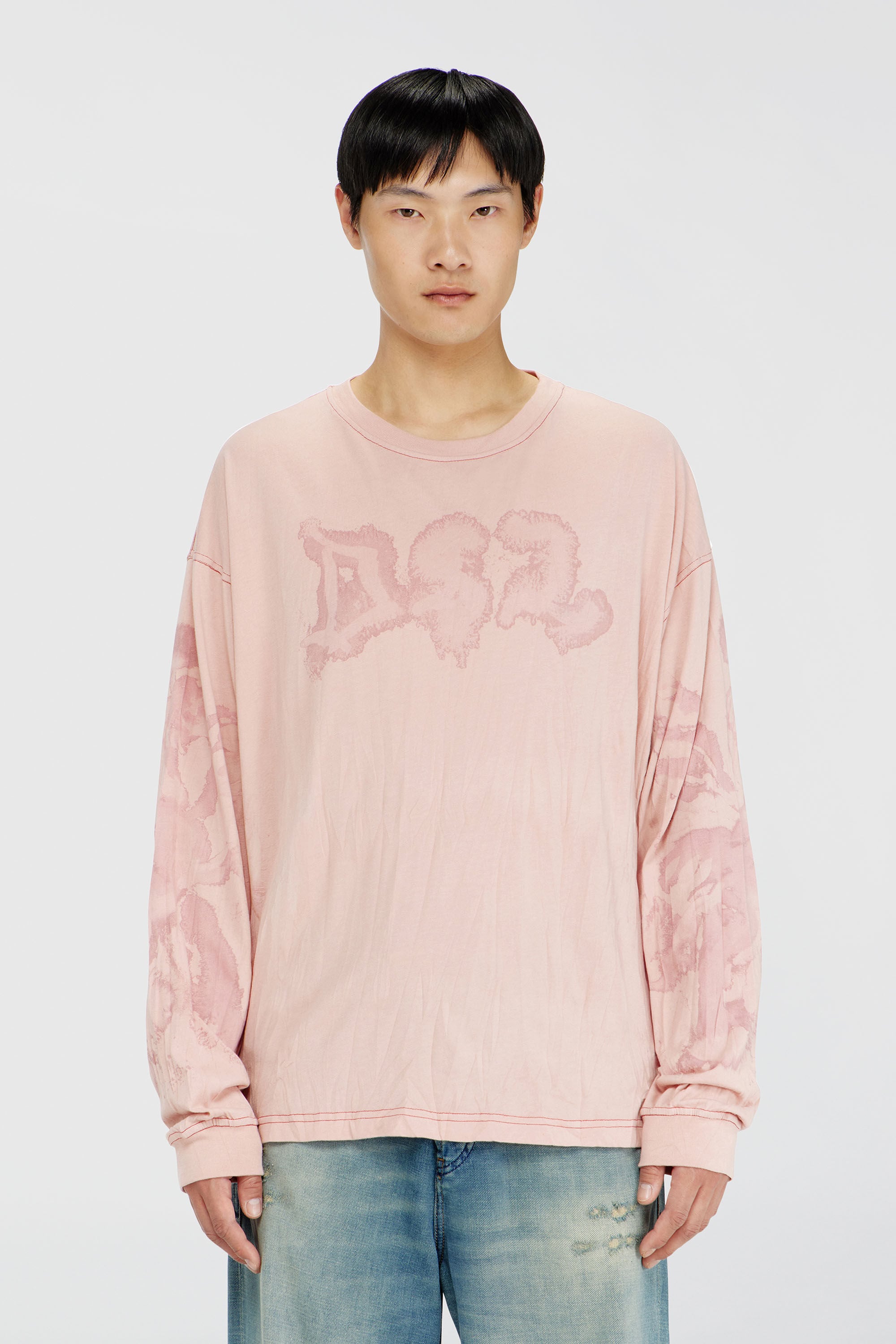 Diesel - T-BOXT-LS-AA4, T-shirt relaxed a manica lunga con stampa macchiata Uomo in Rosa - 3