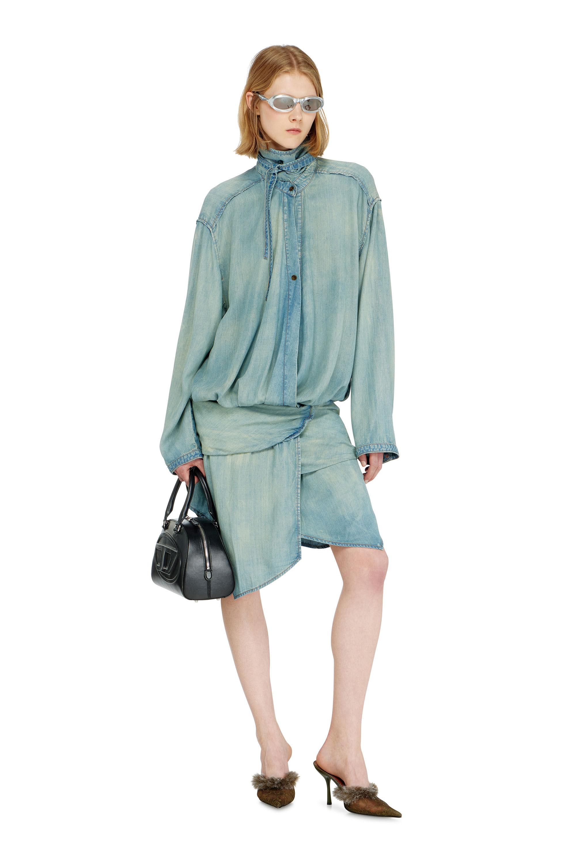Diesel - DE-TILORA-S, Camicia abito in denim oversize drappeggiata Donna in ToBeDefined - 1