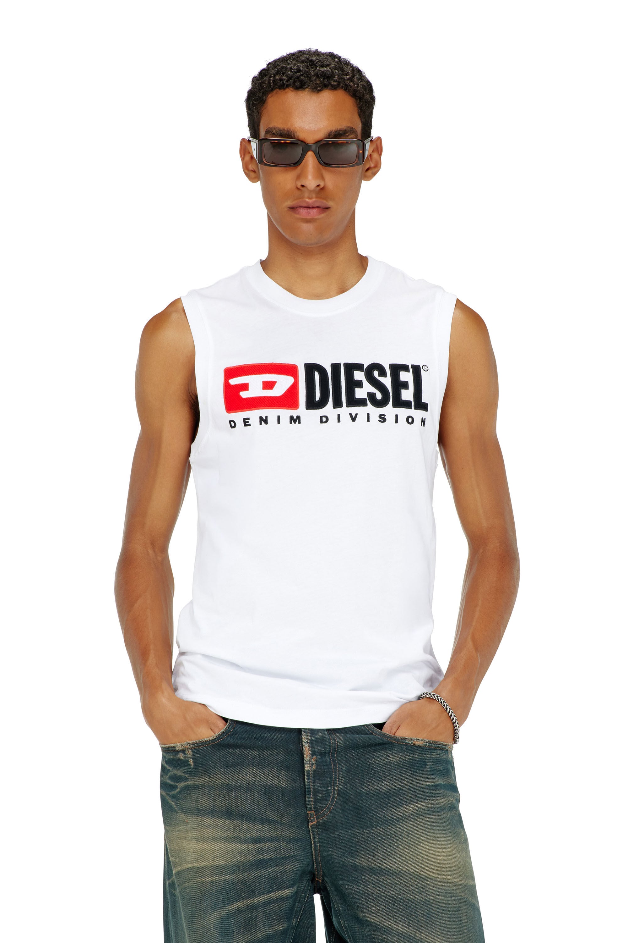Diesel - T-ISCO-DIV, Canotta con stampa logo sul petto Uomo in Bianco - 3