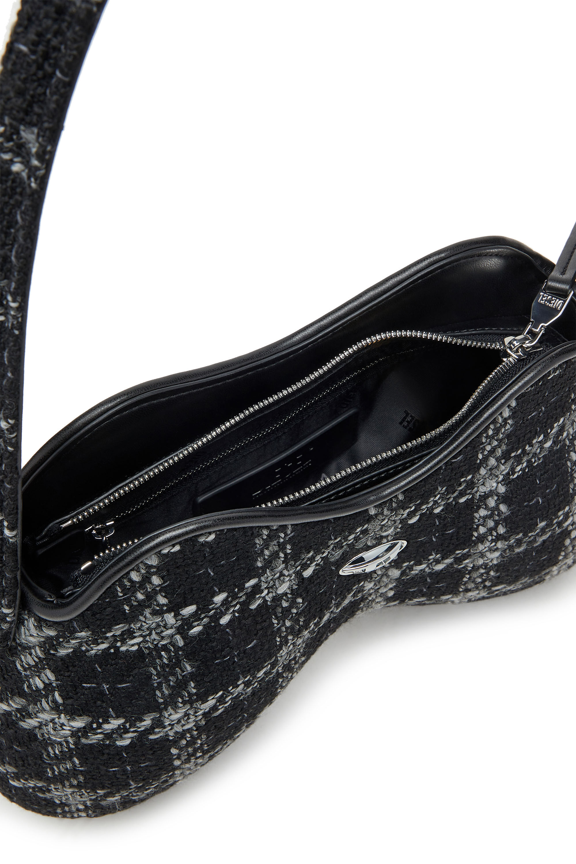 Diesel - DOUBLE-D SHOULDER, Double-D-Borsa a spalla con motivo pied-de-poule Donna in Nero - 5