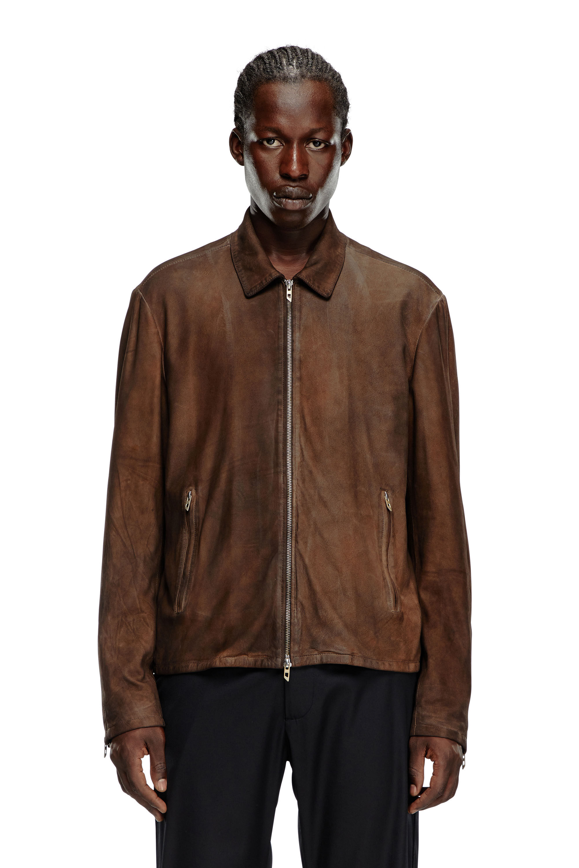 Blouson in pelle trattata Uomo Marrone Diesel