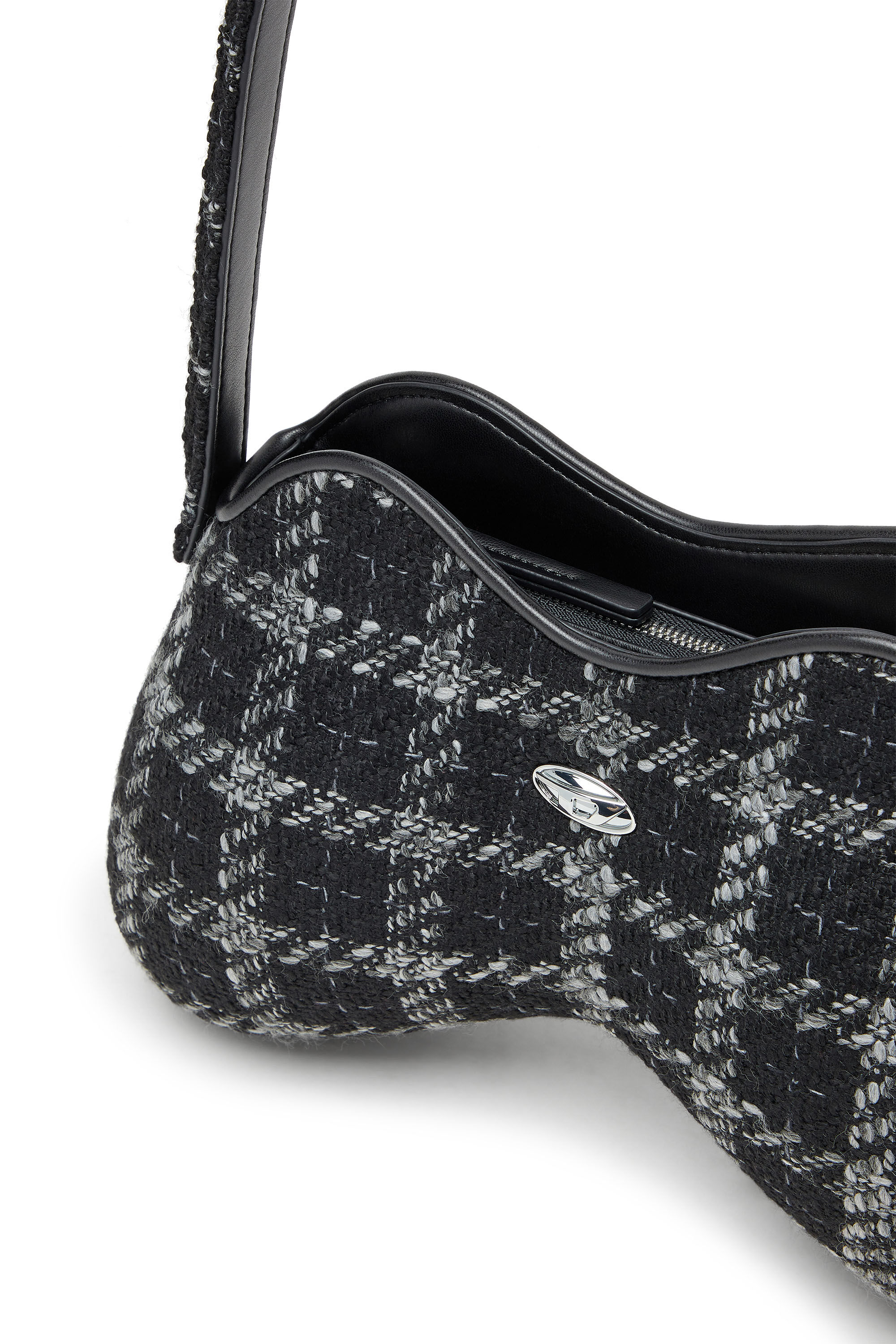 Diesel - DOUBLE-D SHOULDER, Double-D-Borsa a spalla con motivo pied-de-poule Donna in Nero - 2