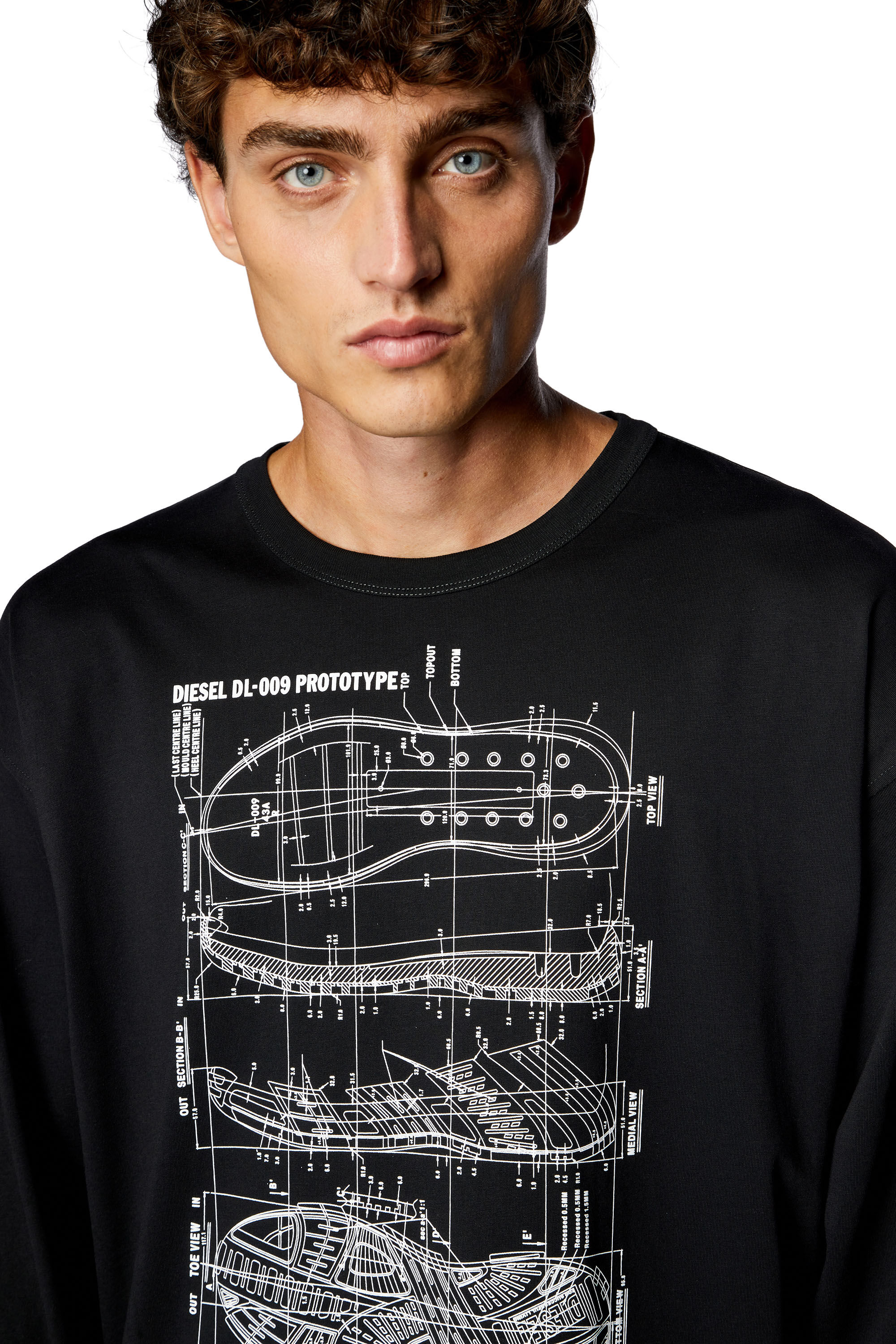 T-shirt oversize a maniche lunghe uomo con stampa | Nero | Diesel T-shirt oversize a maniche lunghe uomo con stampa | Nero | Diesel