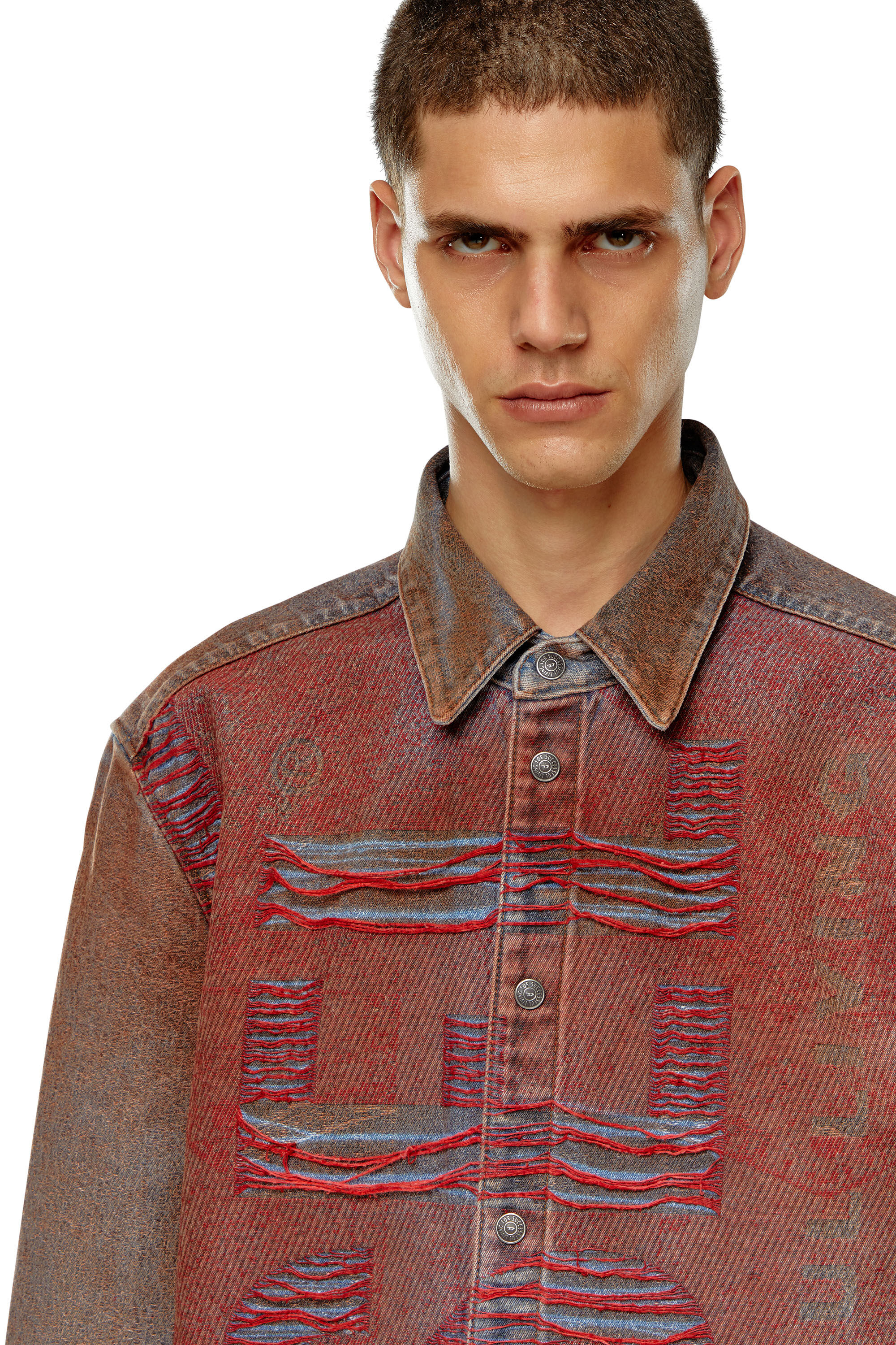Diesel - D-SIMPLY-OVER-S, Camicia in denim con logo jacquard Uomo in Multicolor - 5