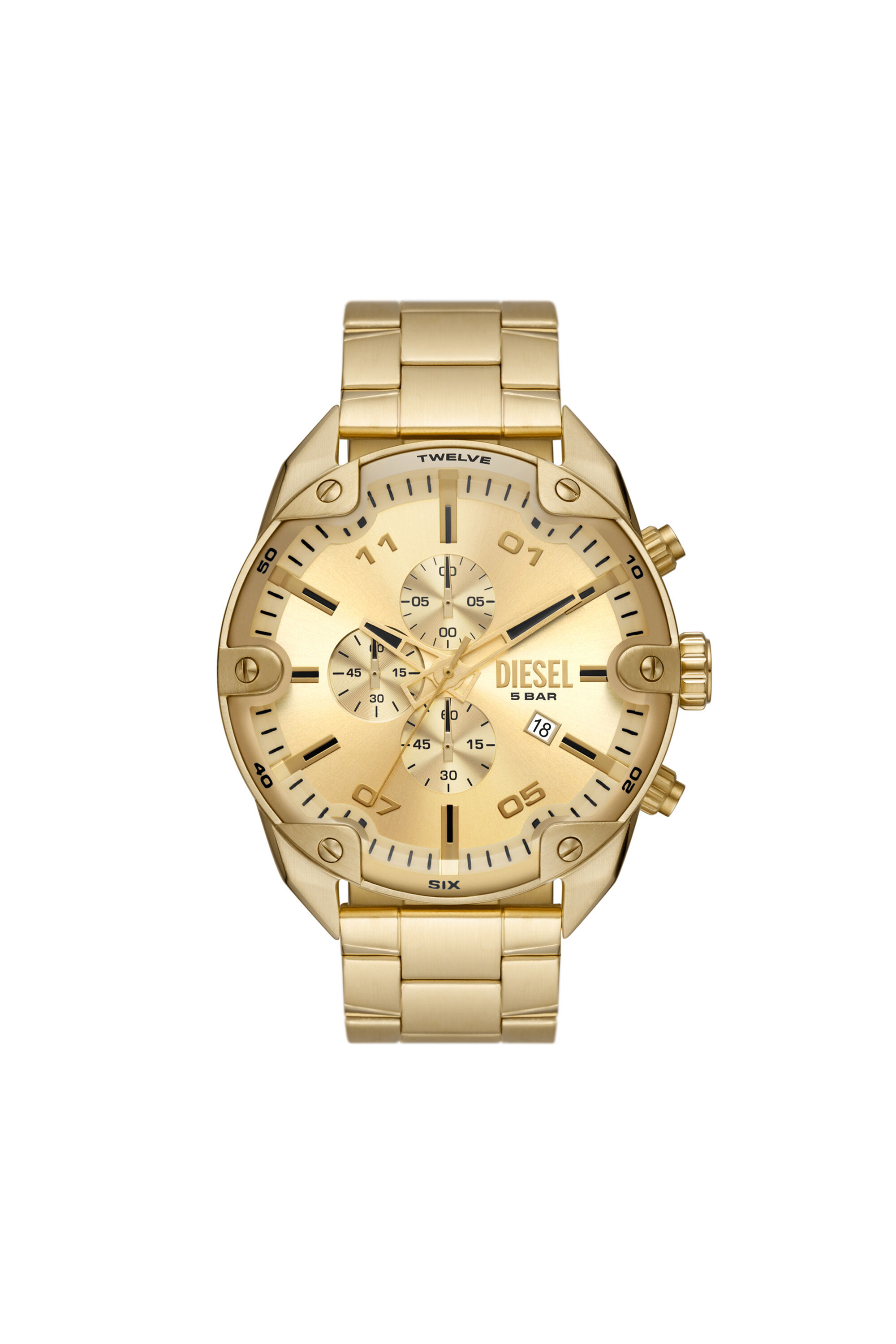 DZ4608 Man Spiked Chronograph Gold Stainless Steel Watch Diesel