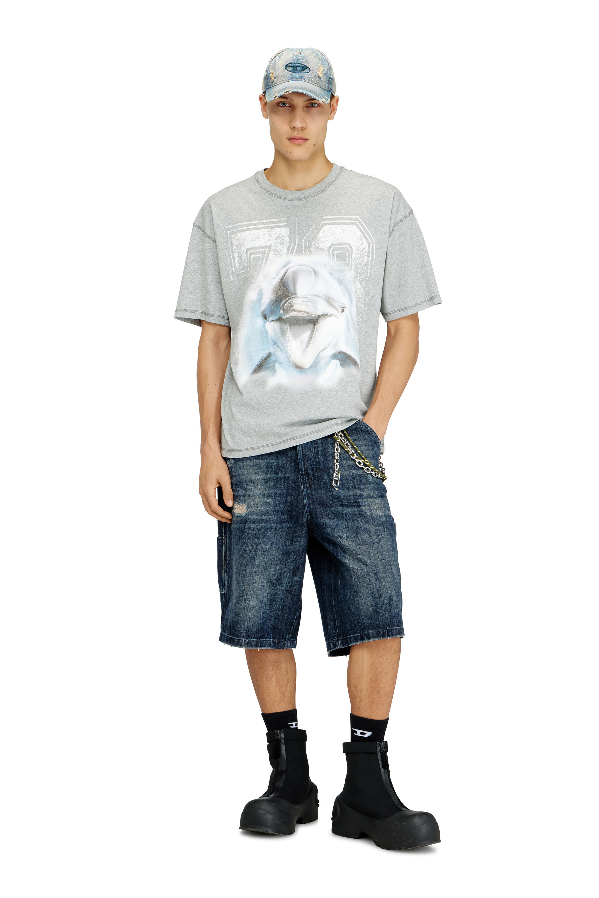 Diesel - C-ENIC, Cappellino in denim con dettagli sfrangiati e logo ricamato Uomo in Blu - 4