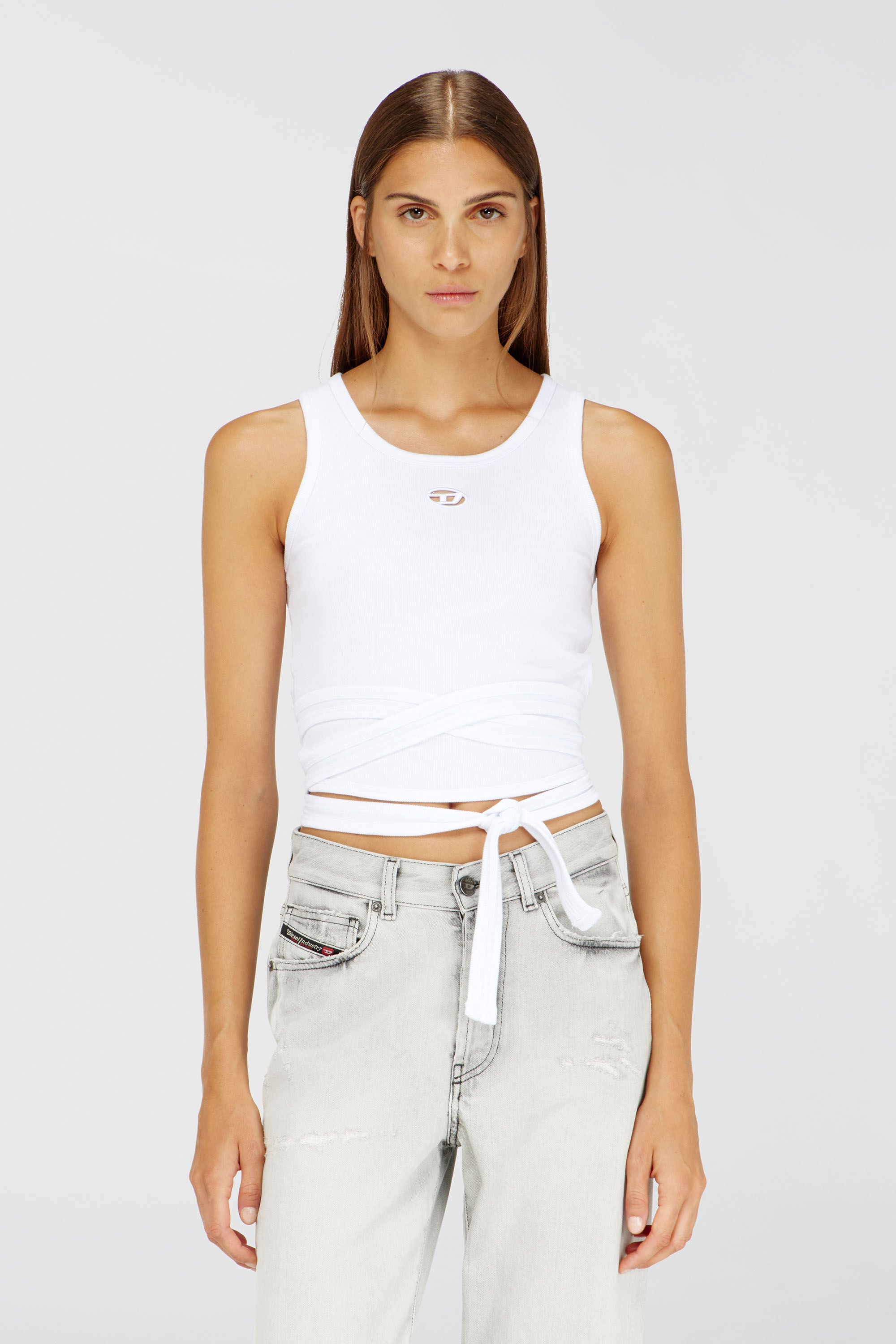 Diesel - T-ANKY-TAIL-S1, Crop top con lacci avvolgenti Donna in Bianco - 3