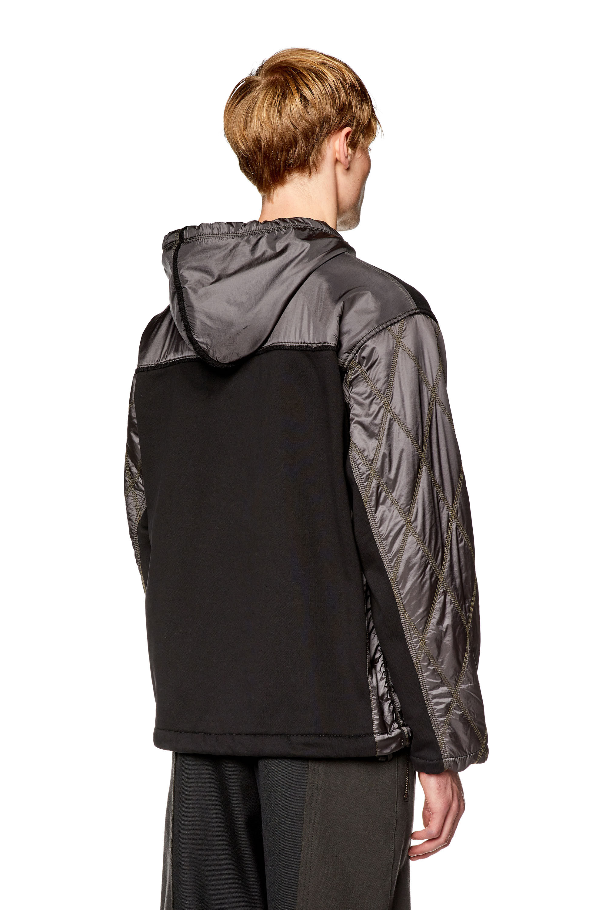 Men's Hooded jacket in fleece and quilted nylon | Black | Diesel