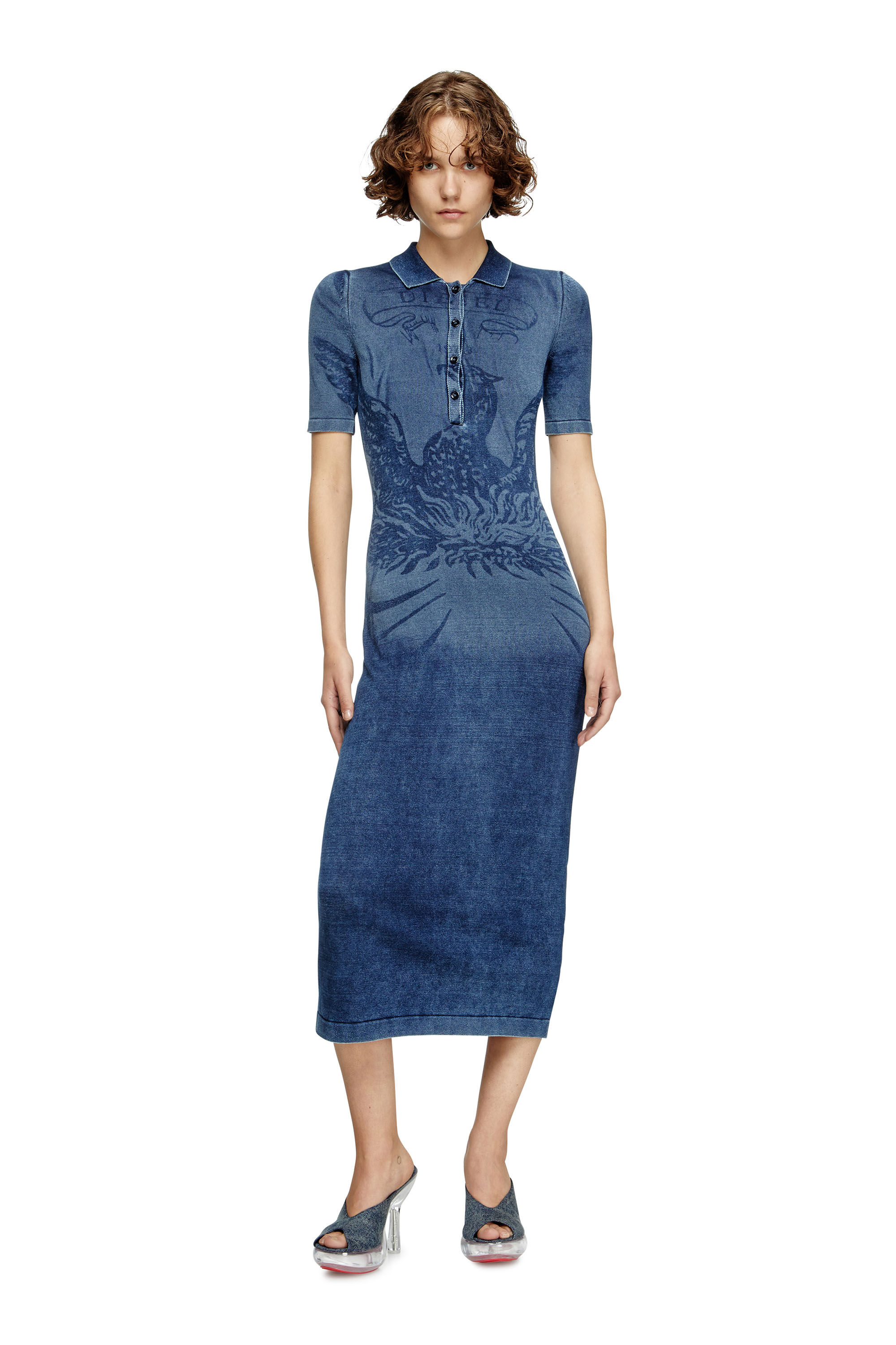 Diesel - M-FENNY-DRS, Abito polo in maglia effetto denim Donna in Blu - 3