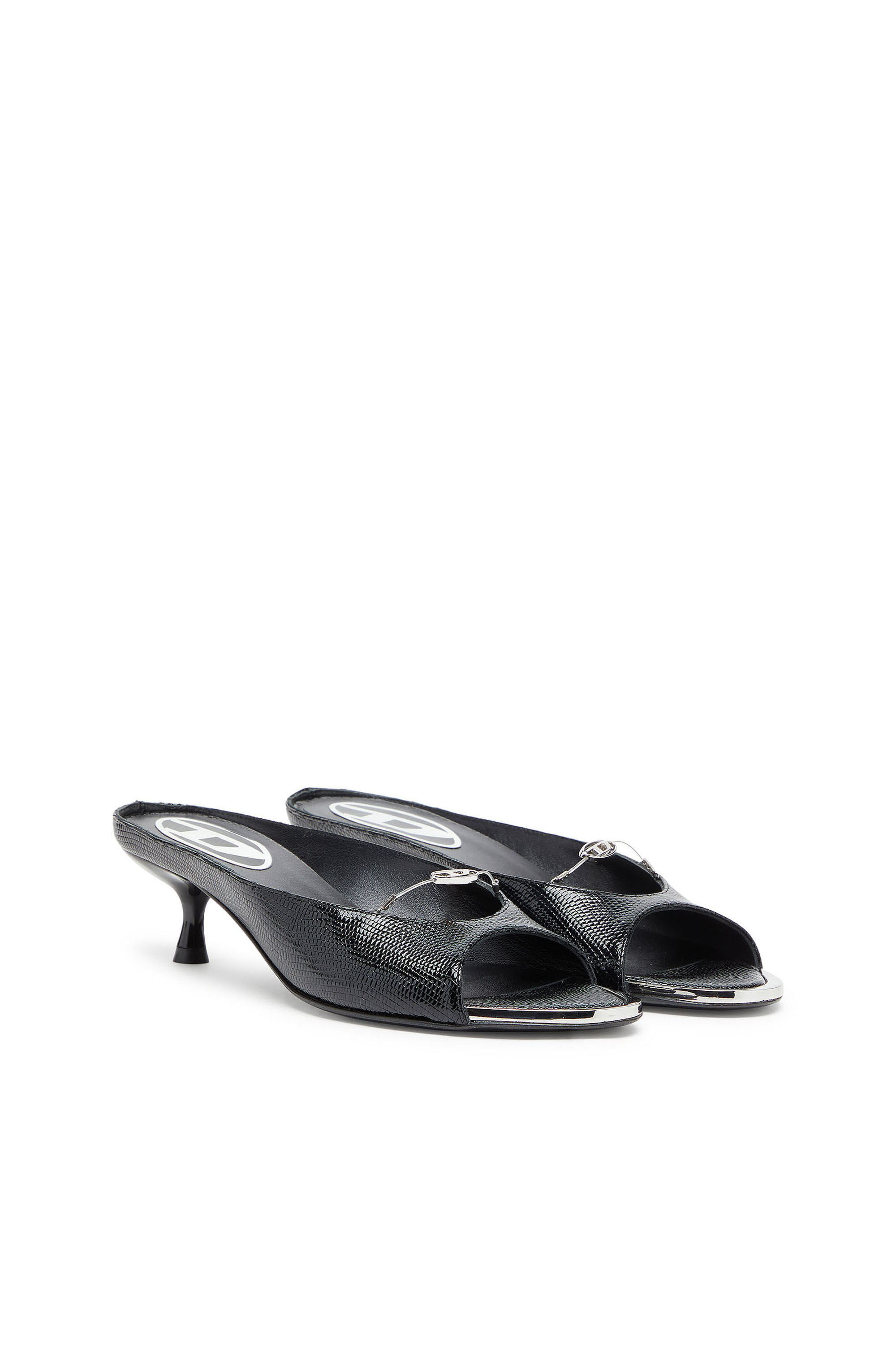 Diesel - D-DIAM'S-SA-40, D-Diam's - Mules in pelle con Oval D sospeso Donna in Nero - 2