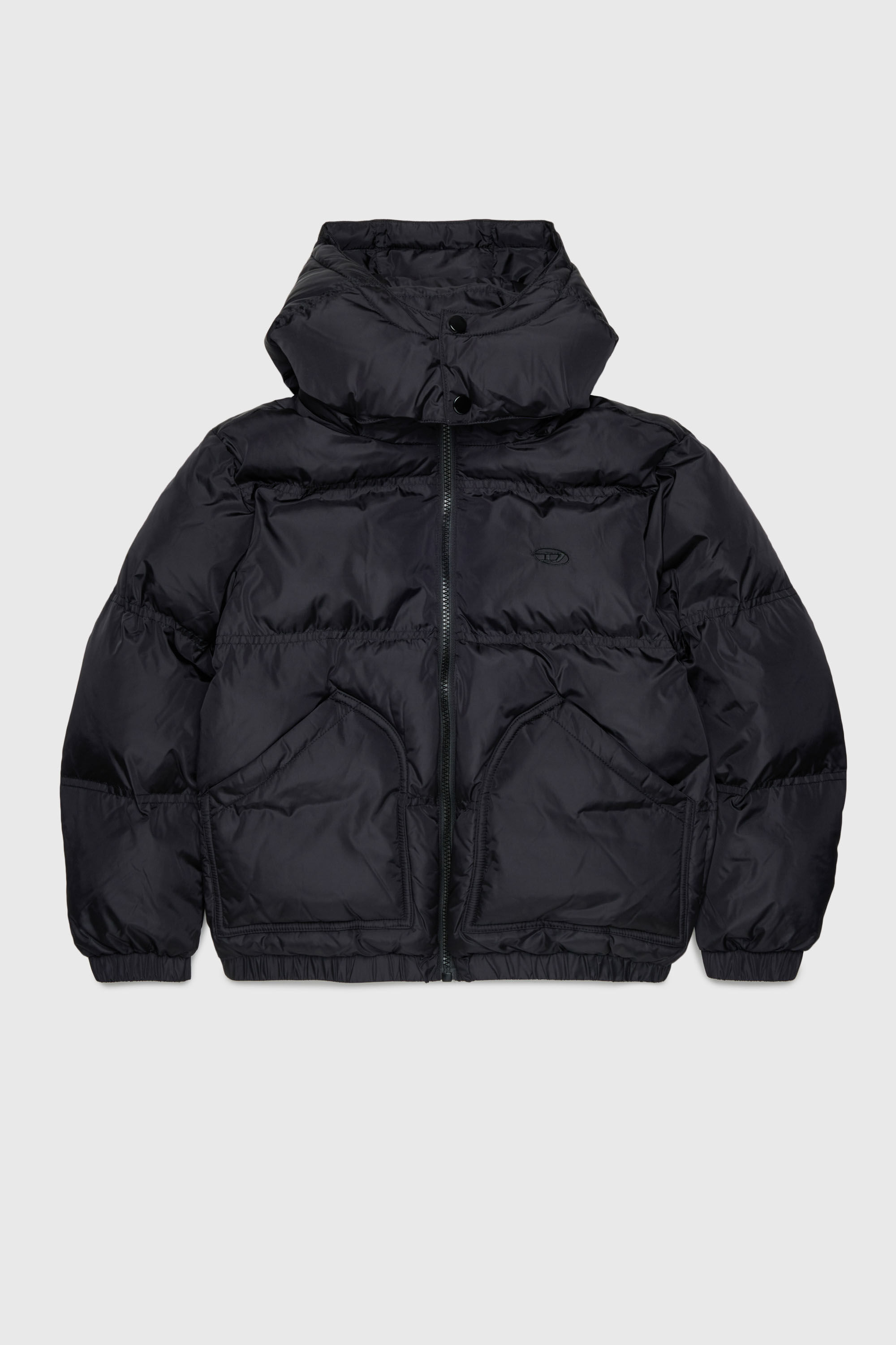 Diesel - JRIVON, Piumino con cappuccio e tasche oversize Unisex in Nero - 1