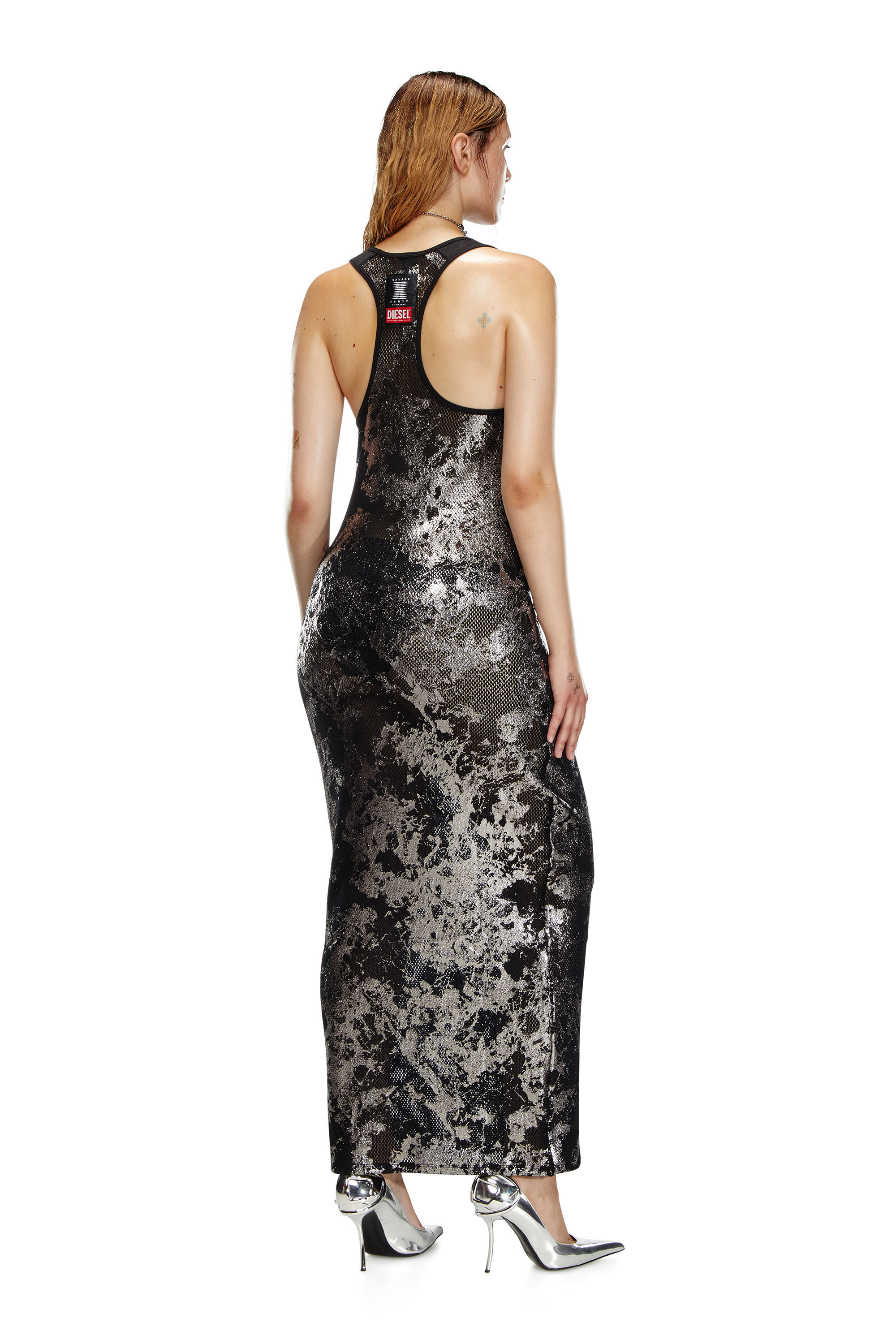 Diesel - C-FINISHNET-SLEEP-SLIP, Sottoveste lunga in rete laminata Donna in Nero - 3