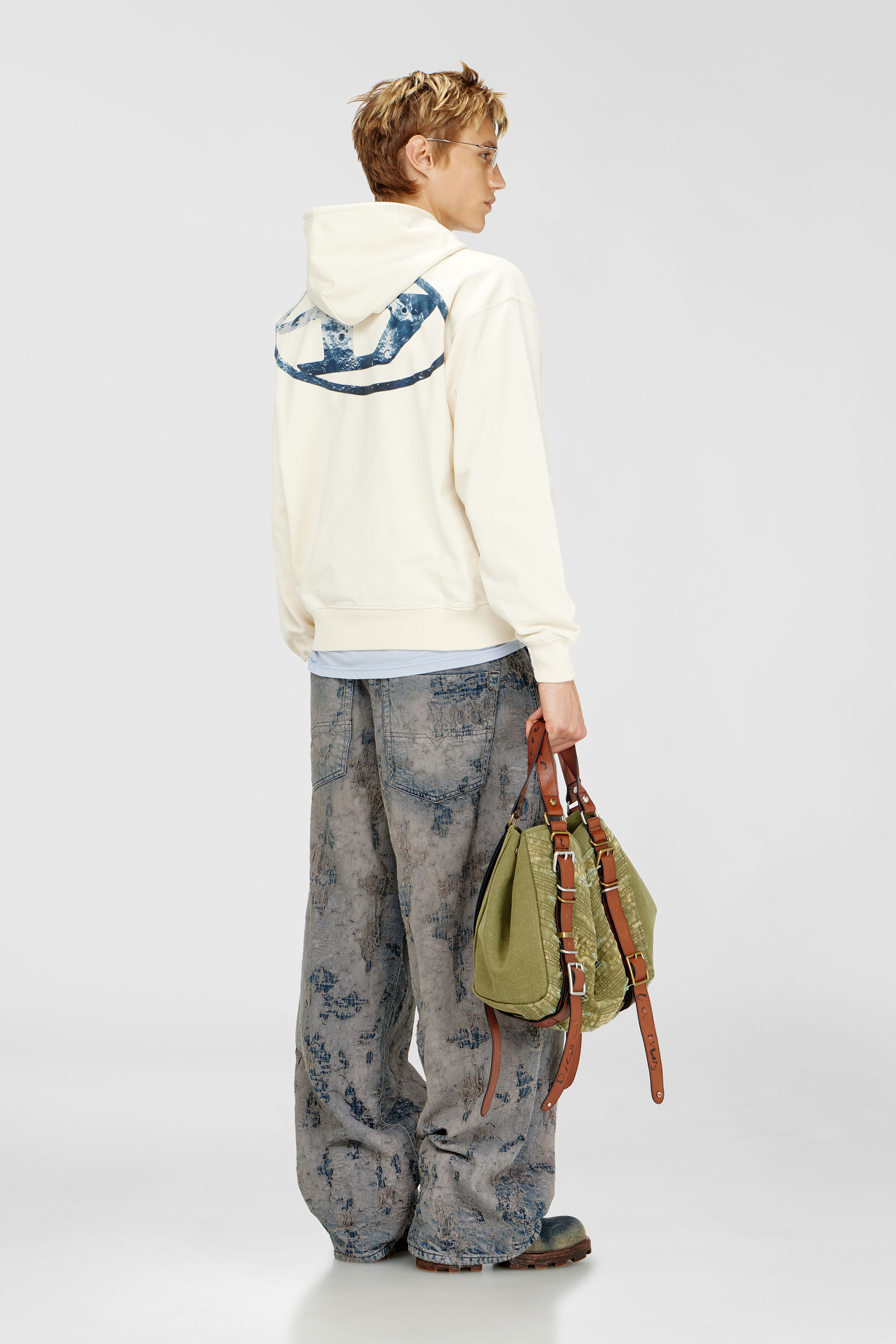 Diesel - S-LUK-H-MOON-T92, Felpa con cappuccio con logo Oval D Uomo in Bianco - 1