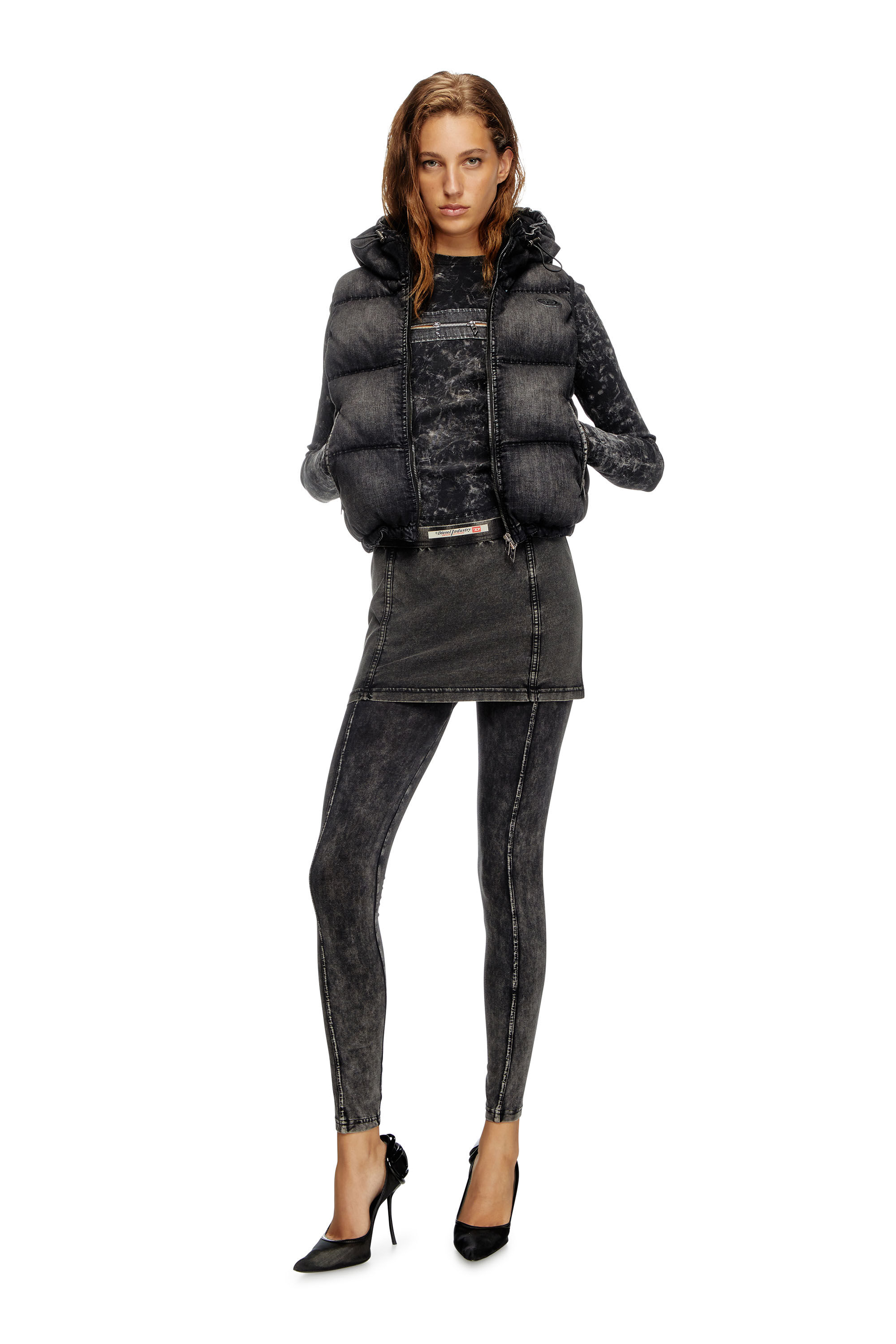 Diesel - T-ERCOLE, Top marmorizzato con zip e cut-out Donna in Nero - 1