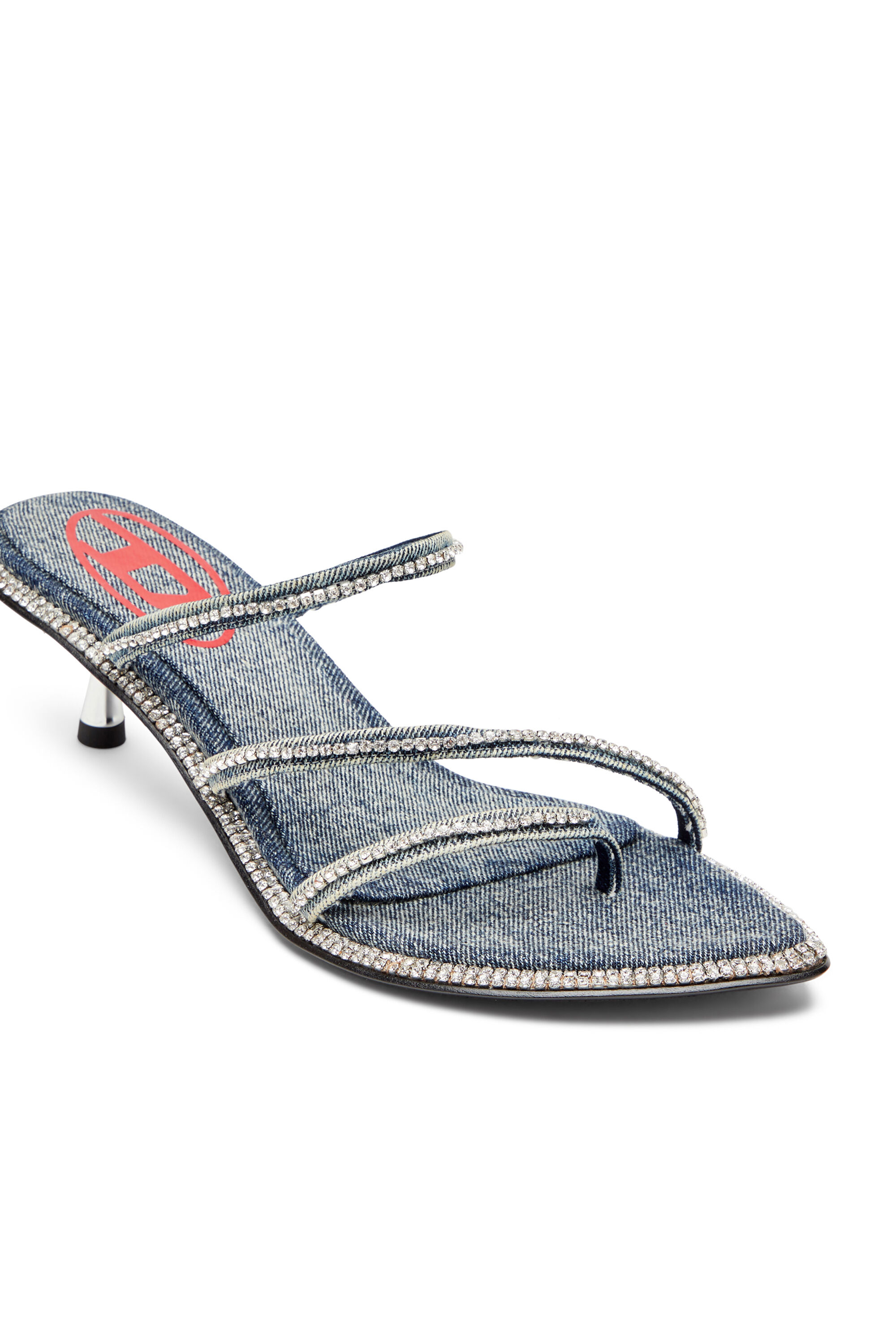 Women's D-Havanna-Kitten-heel mules in crystal denim | Blue
