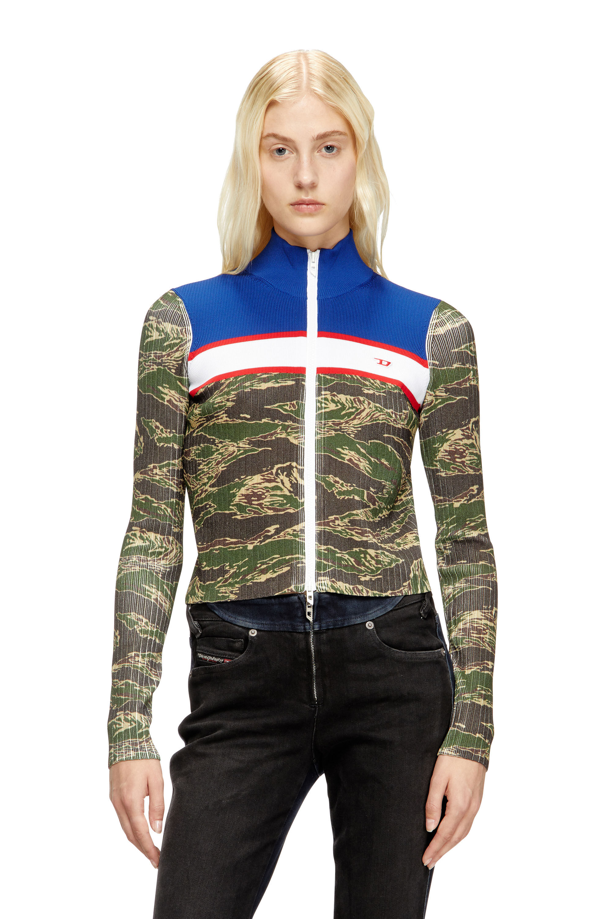 Diesel - M-CAMUT, Maglia con zip in viscosa a coste camouflage Donna in Multicolor - 3