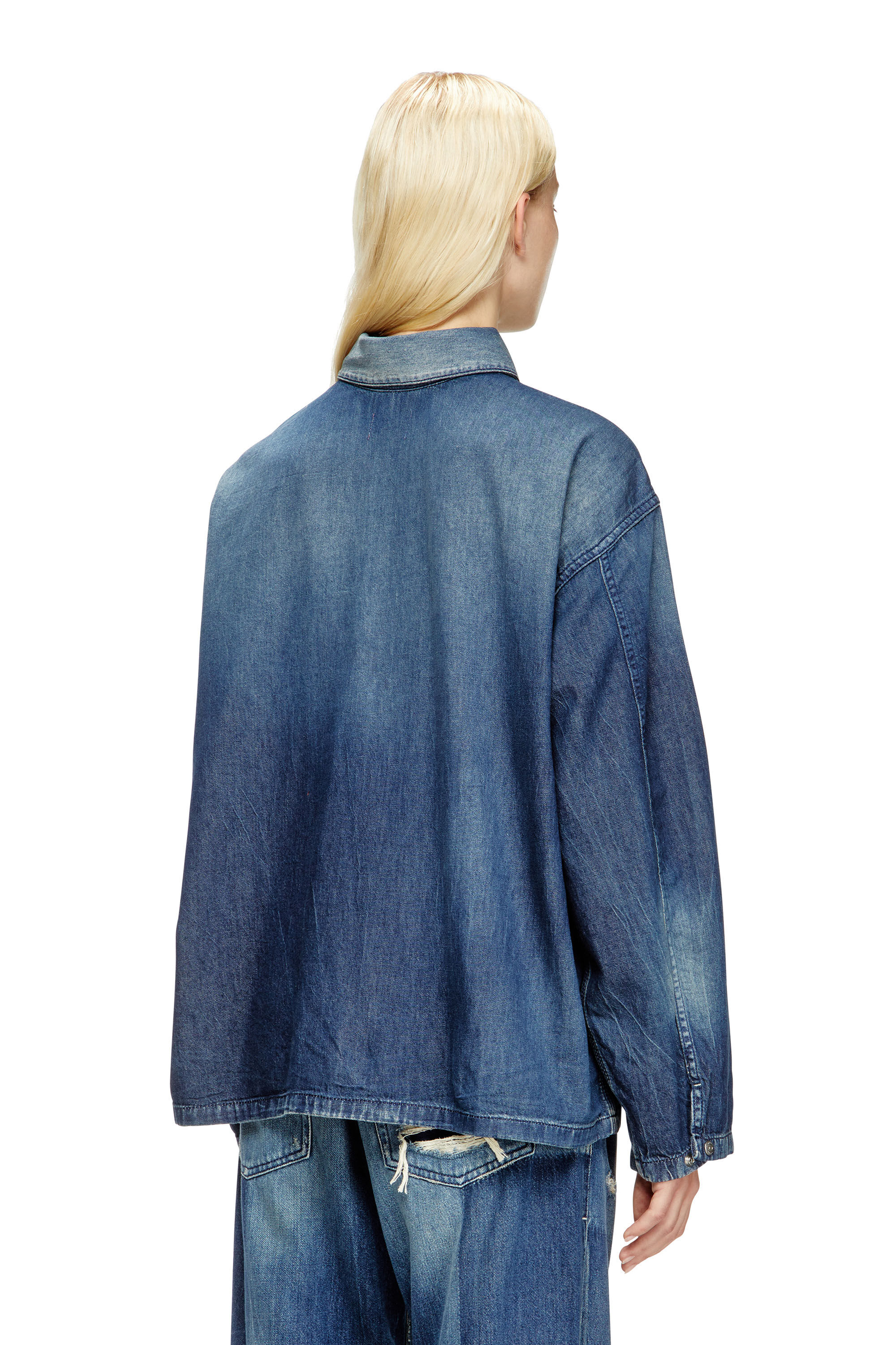 Diesel - DE-PRISS, Top Henley in denim a contrasto Donna in Blu - 3