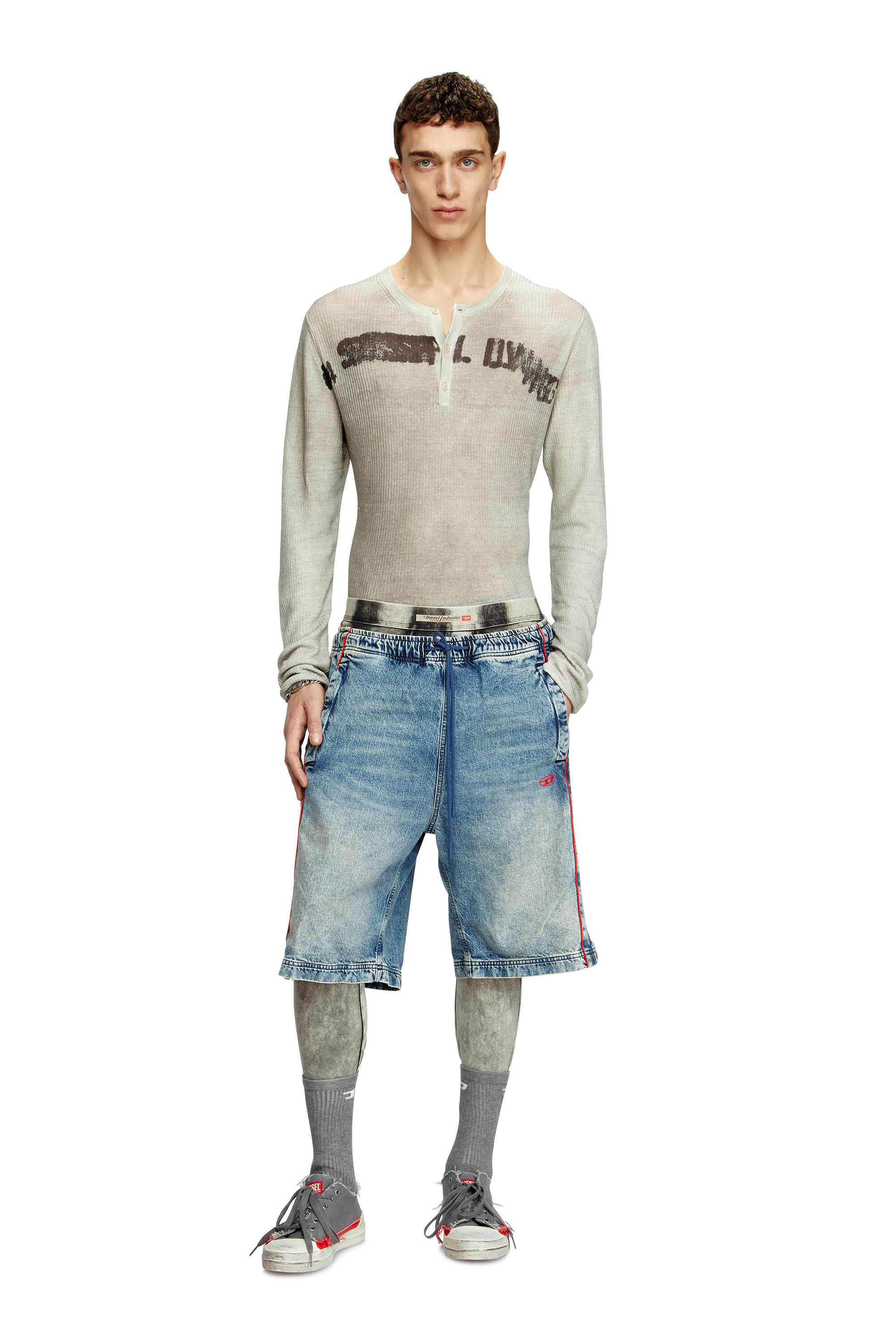 Diesel - K-ROBBY, Maglia Henley in lino effetto dirt Unisex in Beige - 1