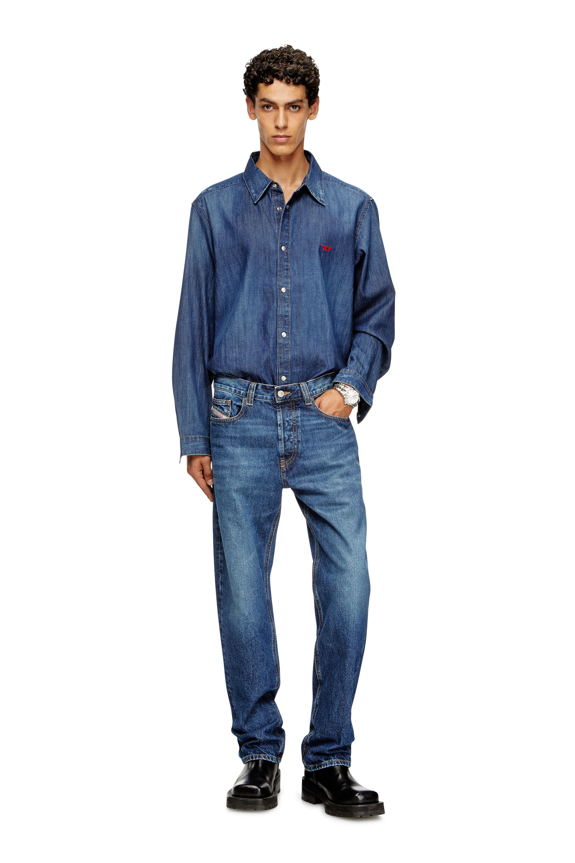 Diesel - D-SIMPLY, Camicia in denim con logo ricamato Uomo in Blu - 1