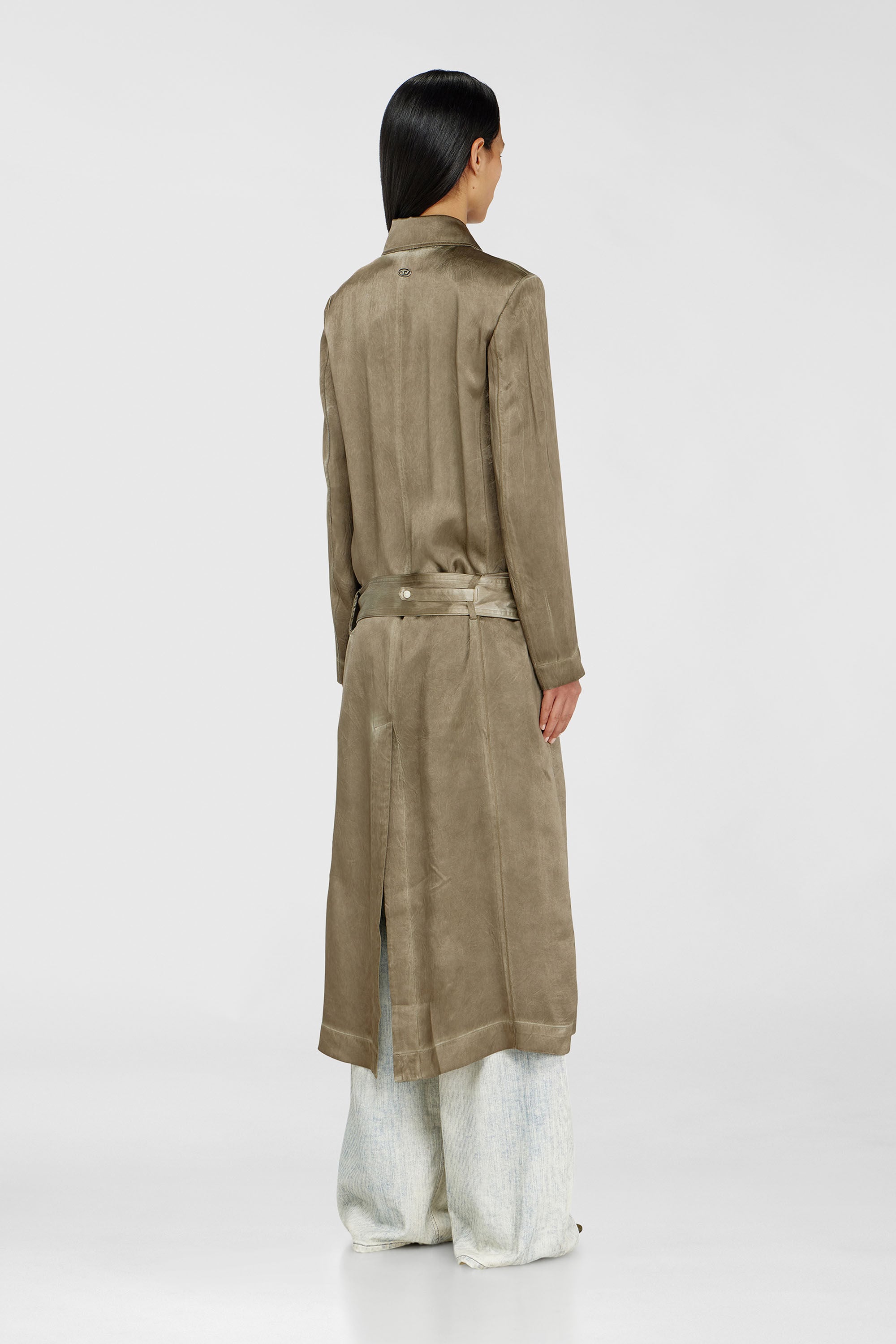Diesel - G-LADES, Woman's Trench coat in wrinkled satin in Light Brown - 4