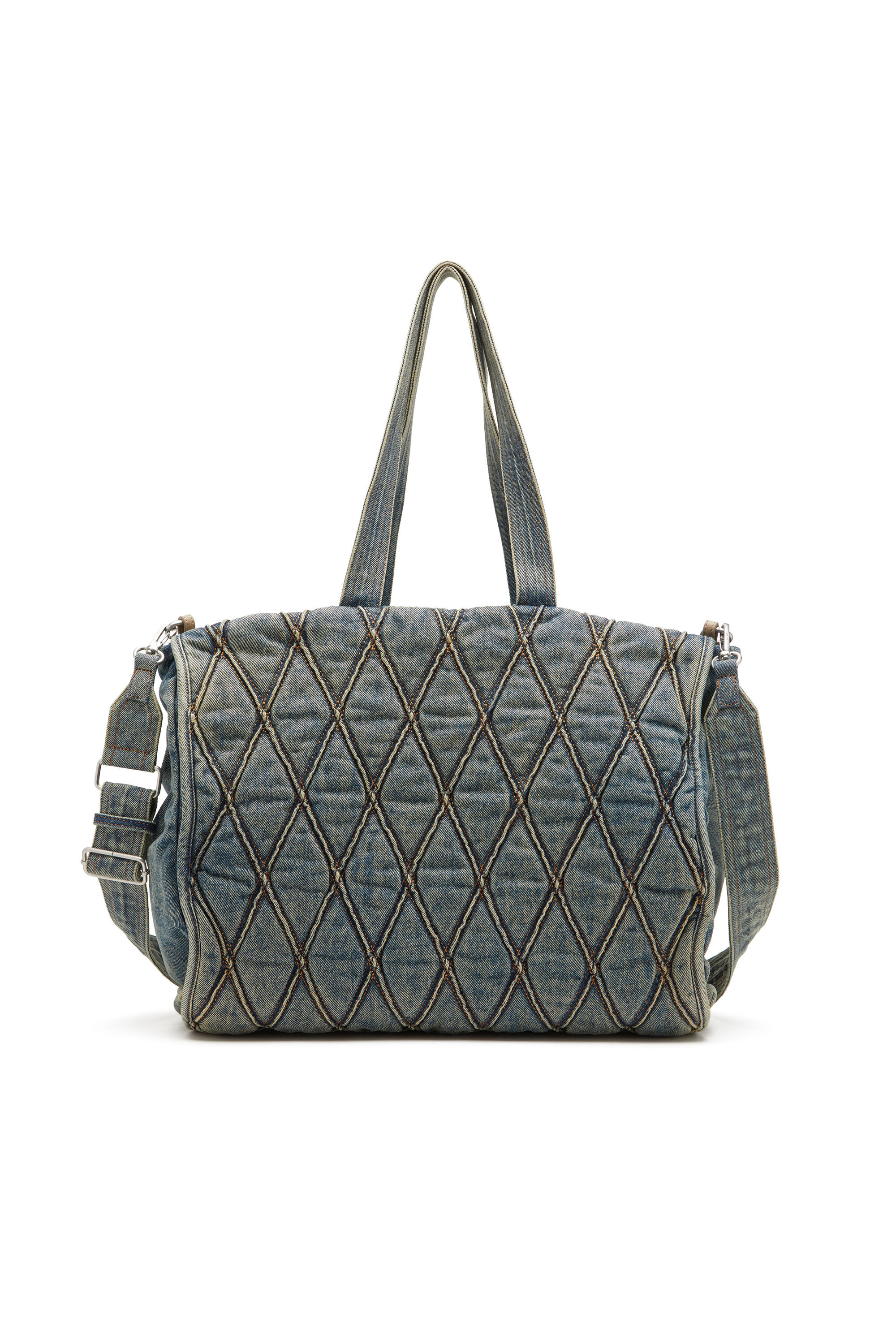Diesel - CHARM-D SHOPPER, Charm-D-Tote in denim a rombi Donna in Blu - 3