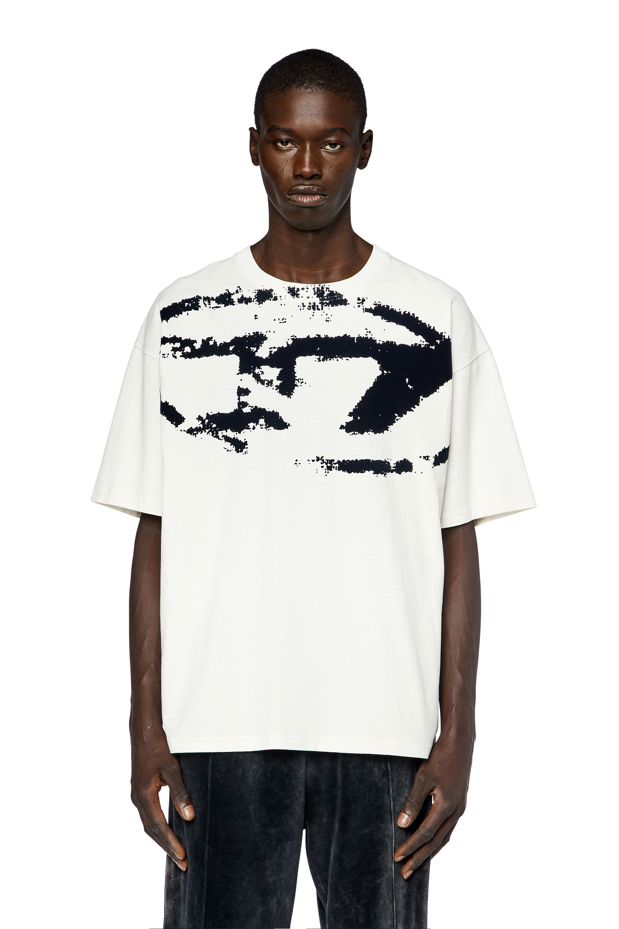 T shirt uomo pesante con logo floccato Bianco Diesel