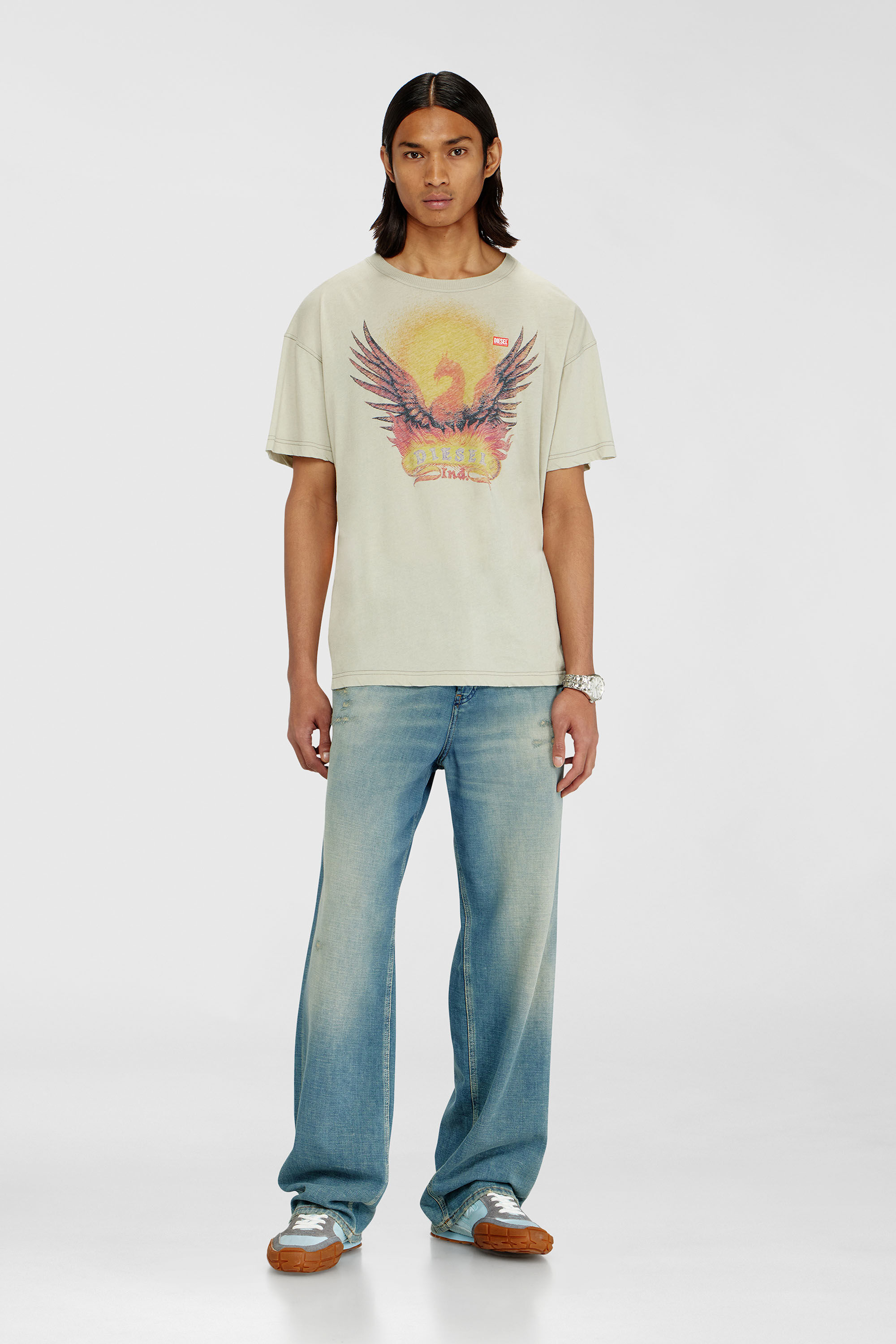 Diesel - T-NORM-AA1, T-shirt regular con stampa Phoenix Uomo in Beige - 1