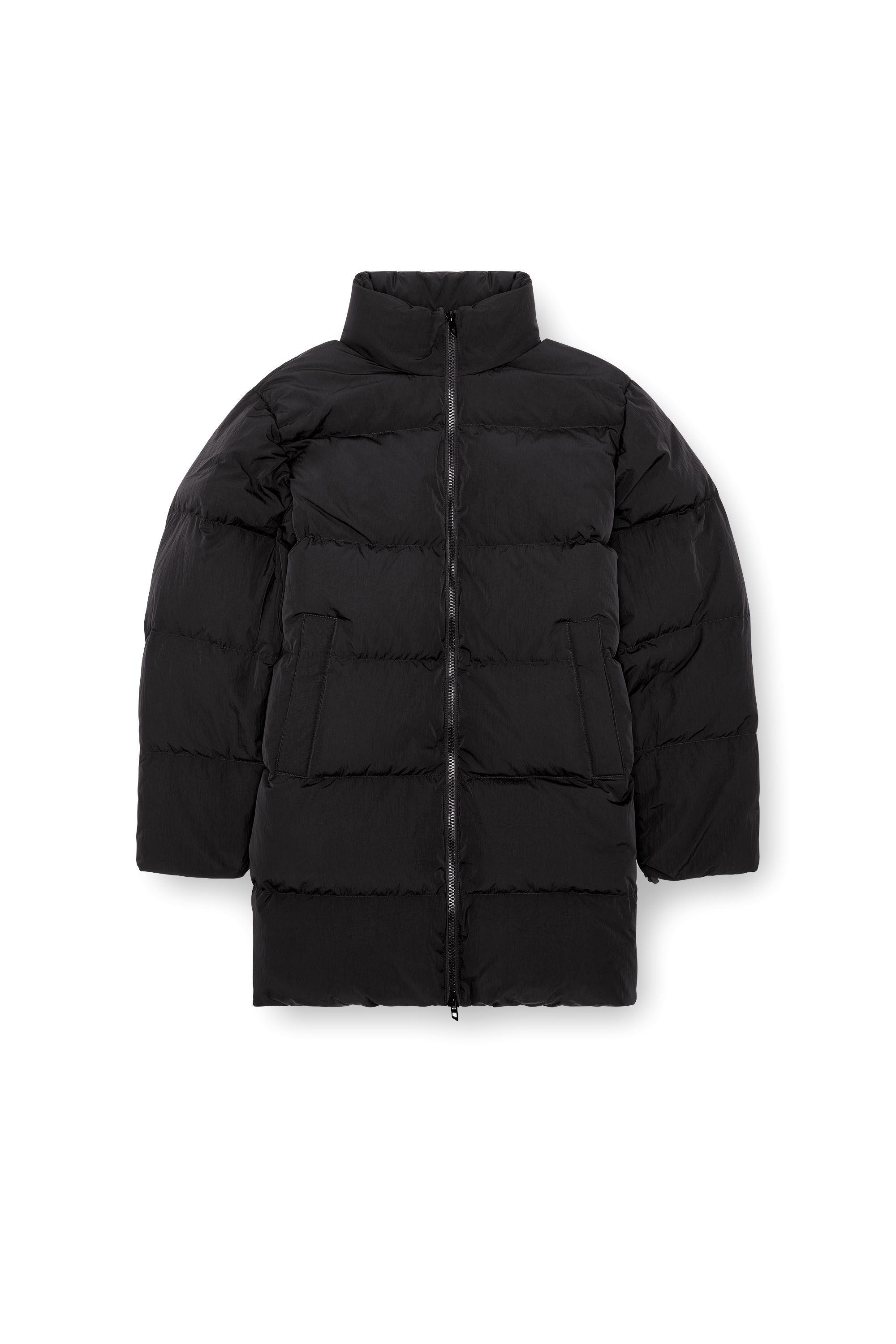 Men's Longline down jacket in crinkled nylon | Black | Diesel IT