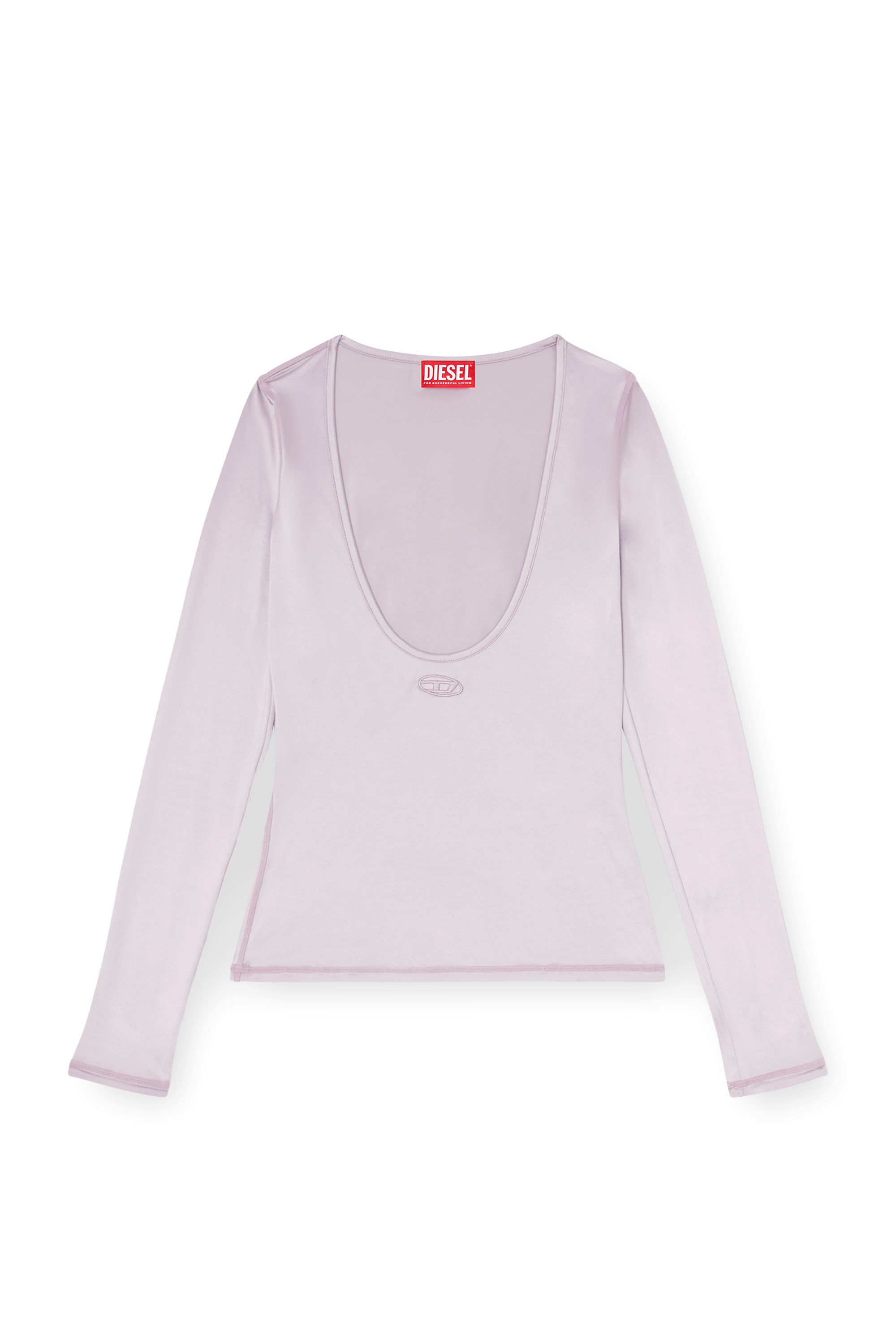 Diesel - T-ELPHIN-LS, Top slim in nylon con scollo rotondo e ricamo Logo Oval D Donna in ToBeDefined - 1