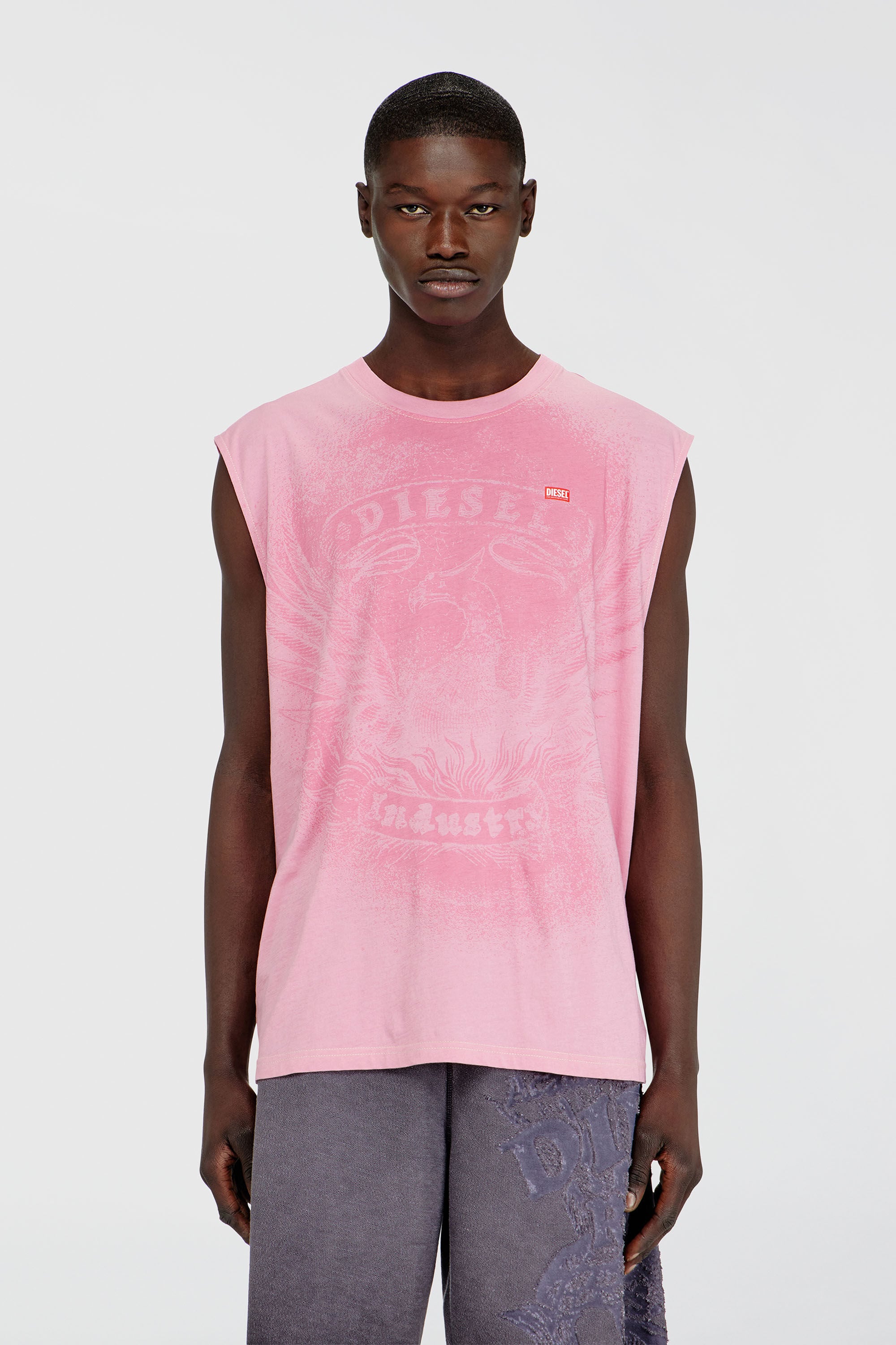 Diesel - T-BOXT-SL-NOTCH, Top senza maniche in cotone con grafica tono su tono Uomo in Rosa - 3