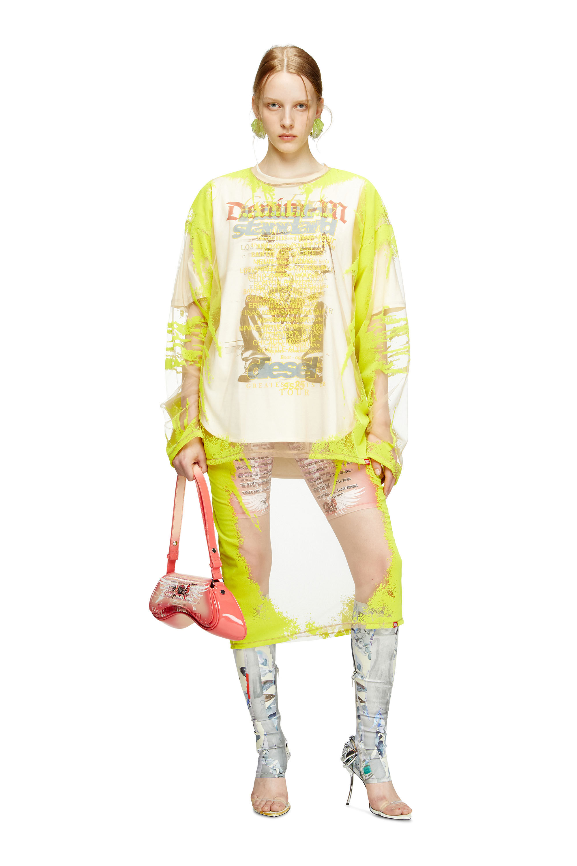 Diesel - T-HASSAN-LS-A, T-shirt a maniche lunghe in nylon con stampa DJ Unisex in Giallo - 6