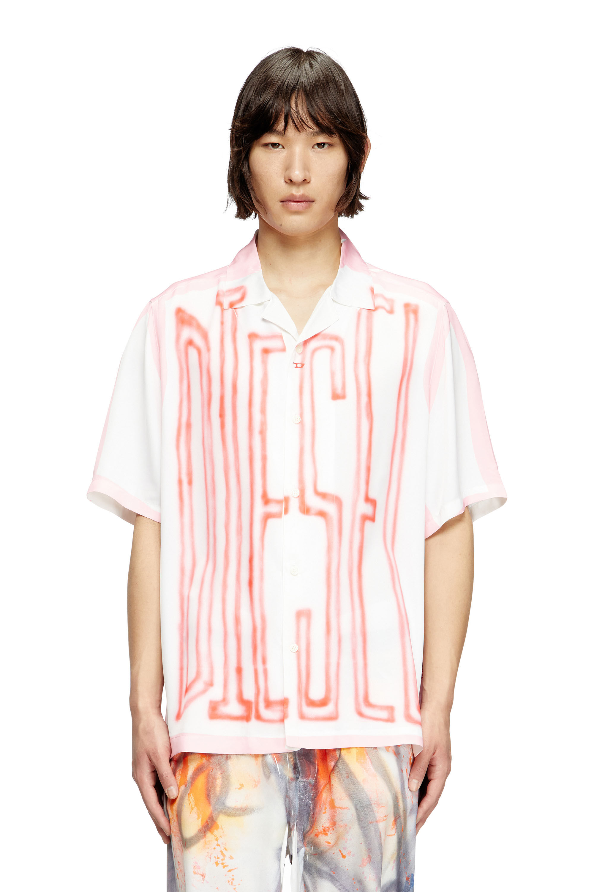 Diesel - C-PAROSHORT-GRAFFITI-FRA, Camicia bowling in raso con logo graffiti Unisex in Multicolor - 3